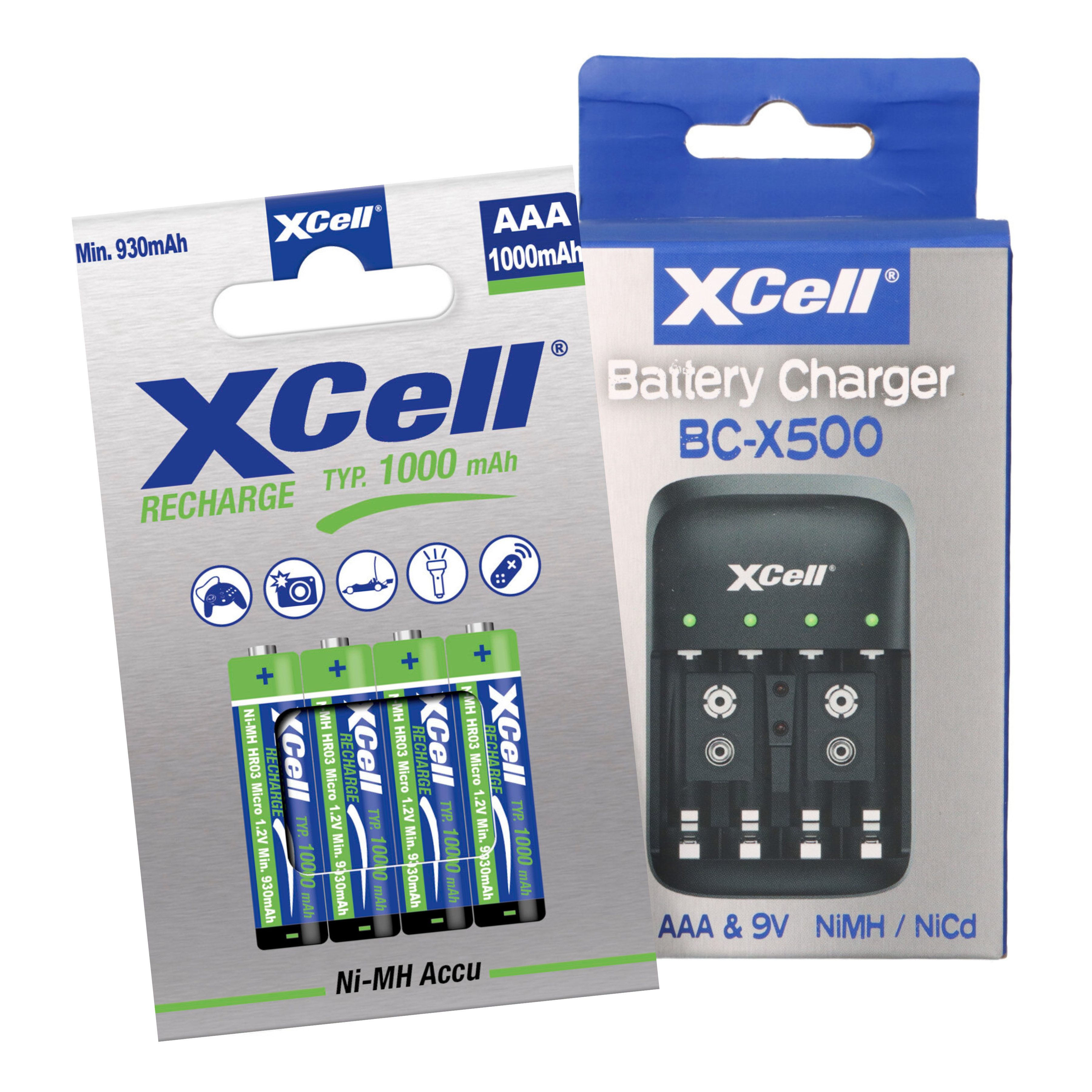 XCell Ladegerät BC-X500 + 4x AAA XCell Rechargeable 1000 mAh Akku