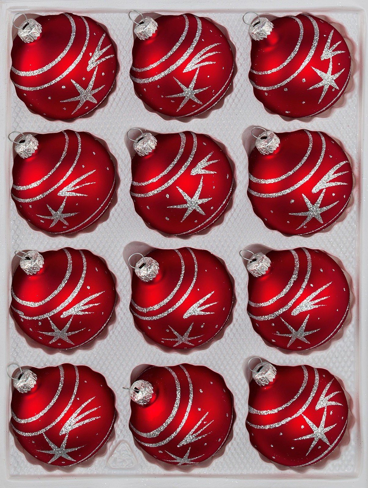 Navidacio Weihnachtsbaumkugel 12 tlg. Glas-Weihnachtskugeln Set in Classic Rot Silber Komet