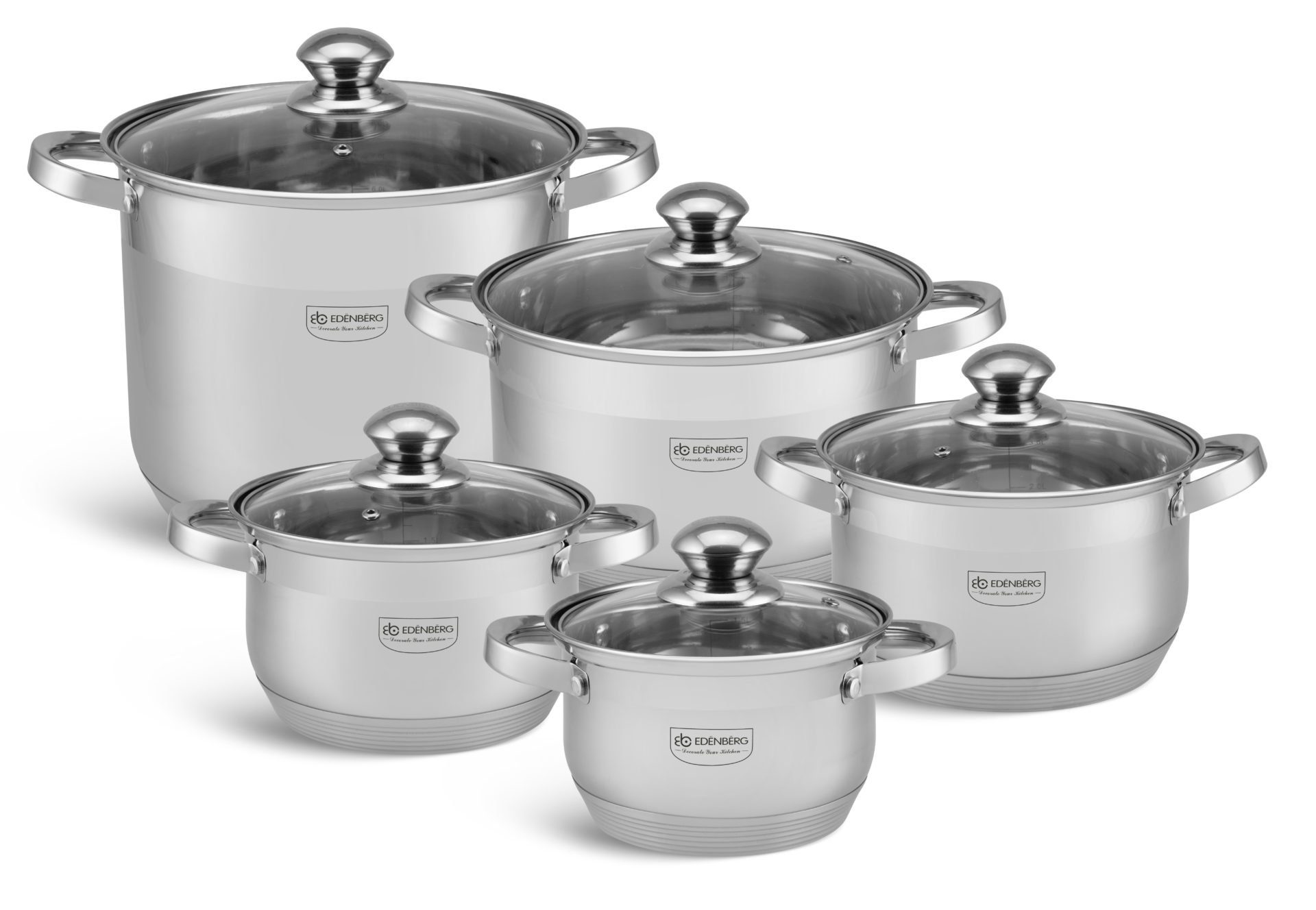 Edenberg Topf-Set Topfset Edelstahl Kochtöpfe Glasdeckel 2.1L 3.0L 4.0L 6.6L 9.0L, Aluminium, Edelstahl, Glas (10-tlg., Zeitloses Design des Topfsets. Eine ideale Geschenkidee)