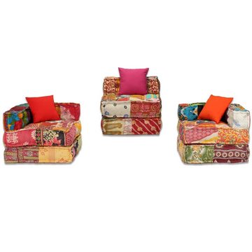 vidaXL Sofa 3-Sitzer Modularer Pouf Patchwork Stoff