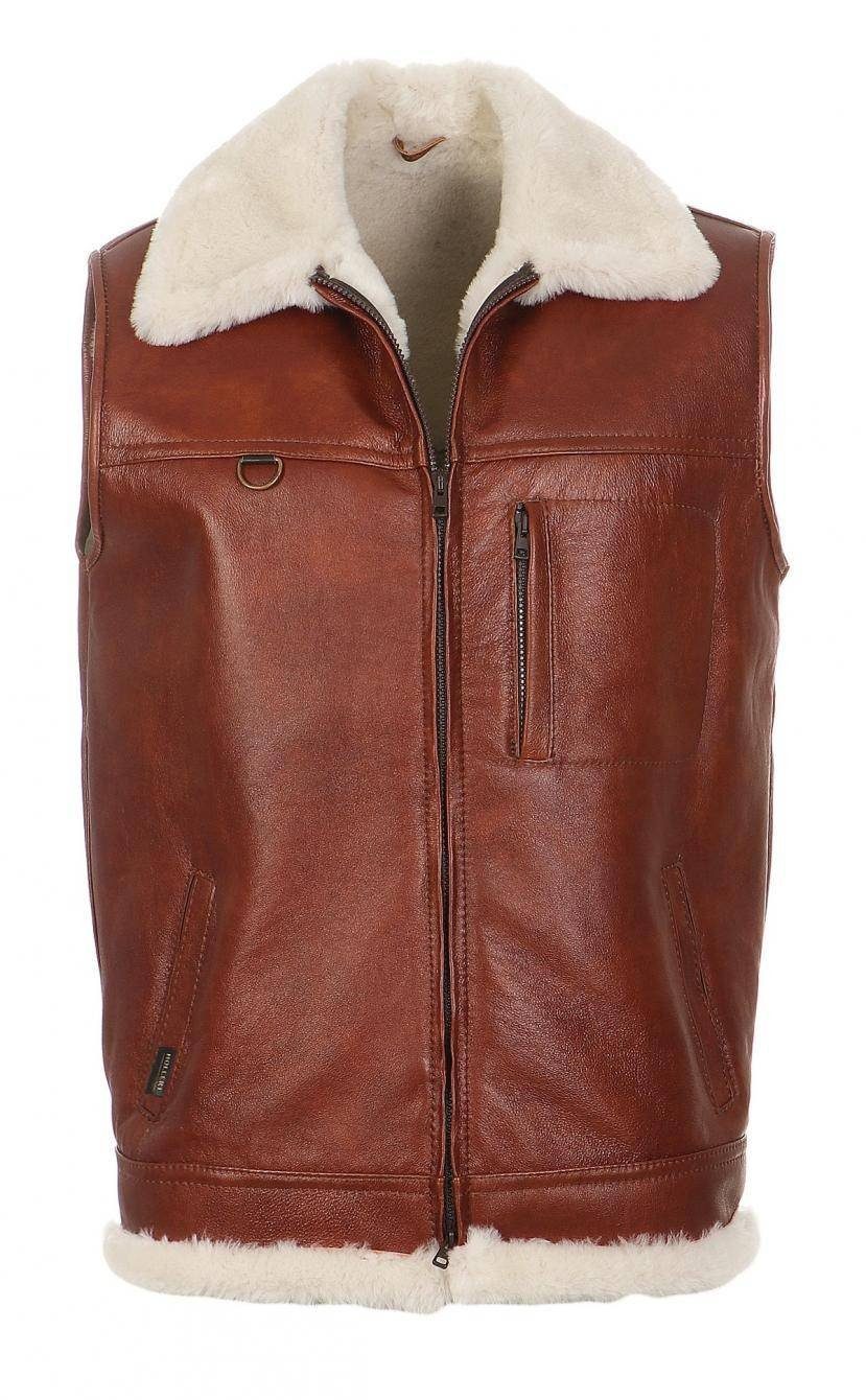 Hollert Fellweste Herren Fellweste Firminius mit Kragen Echtleder