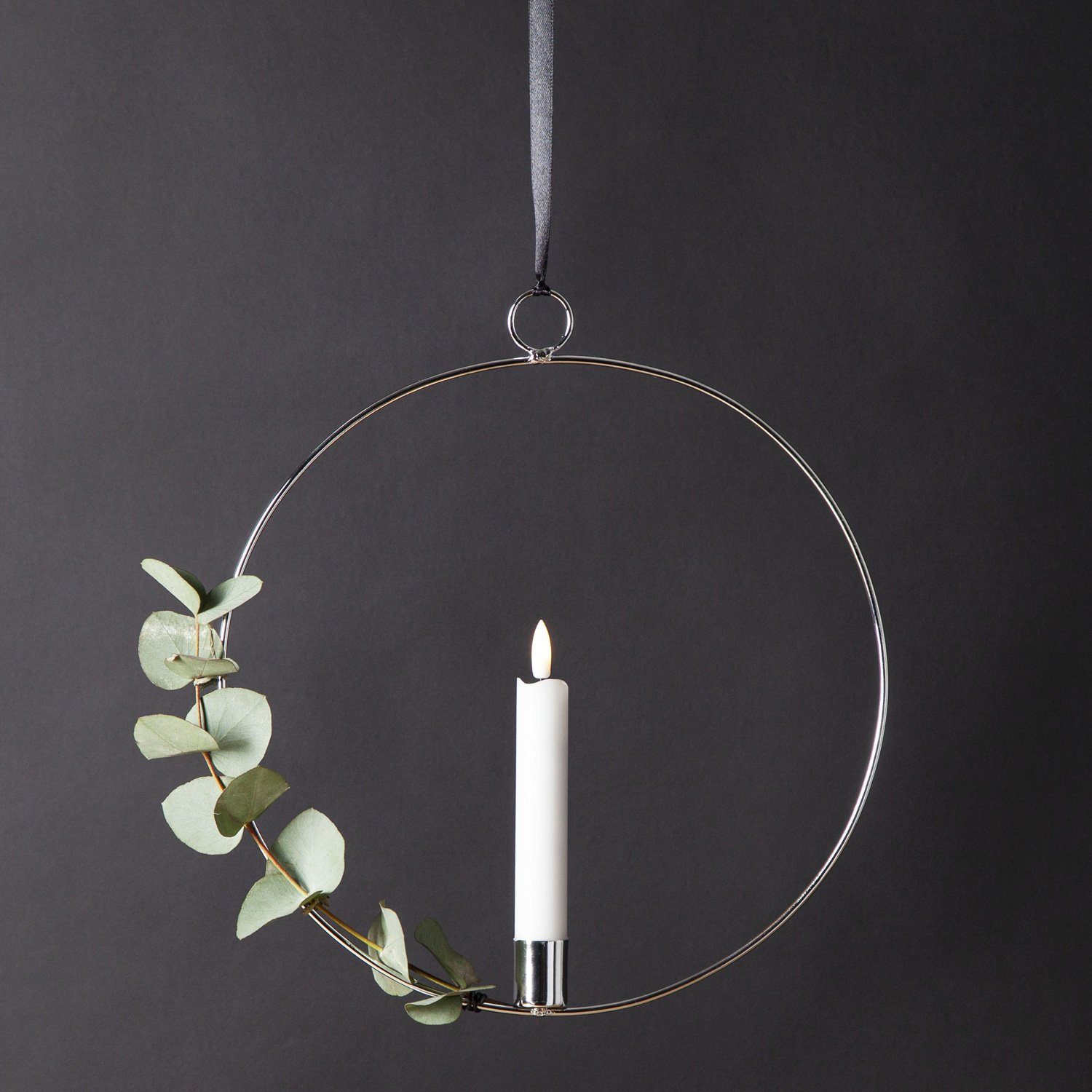 MARELIDA Hängeleuchte Dekoring mit LED Kerze Flamme mit Aufhänger 28,5cm Timer Batterie, LED Classic, warmweiß (2100K bis 3000K)