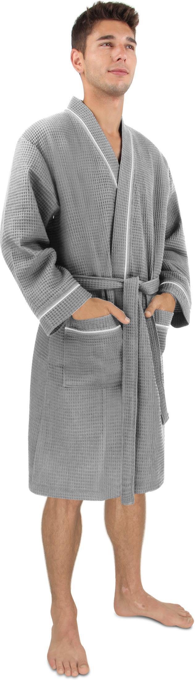 normani Herrenbademantel Herren Morgenmantel mit Waffel-Piqué Bali, 110, Baumwolle, Schalkragen, Bindegürtel, Bademantel aus weicher Baumwolle