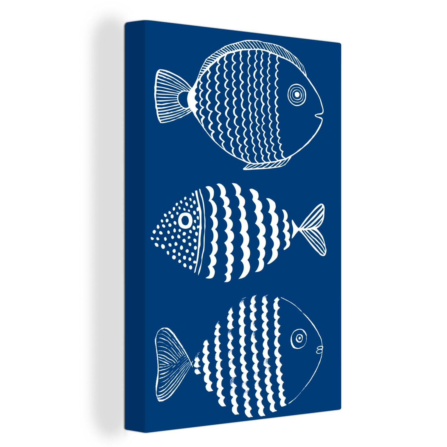 OneMillionCanvasses® Leinwandbild Fisch - Blau - Illustration, (1 St), Leinwandbild fertig bespannt inkl. Zackenaufhänger, Gemälde, 20x30 cm