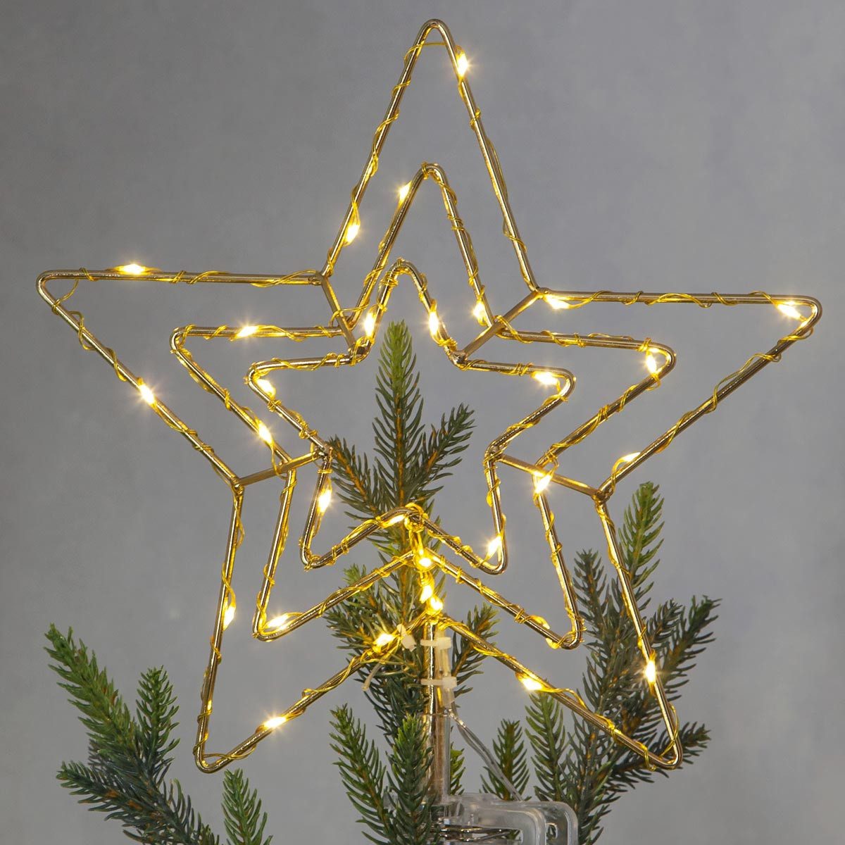 STAR TRADING LED Dekoobjekt Baumspitze TOPSY 3er Stern gold, 30 LEDs ww, IP44, warmweiß