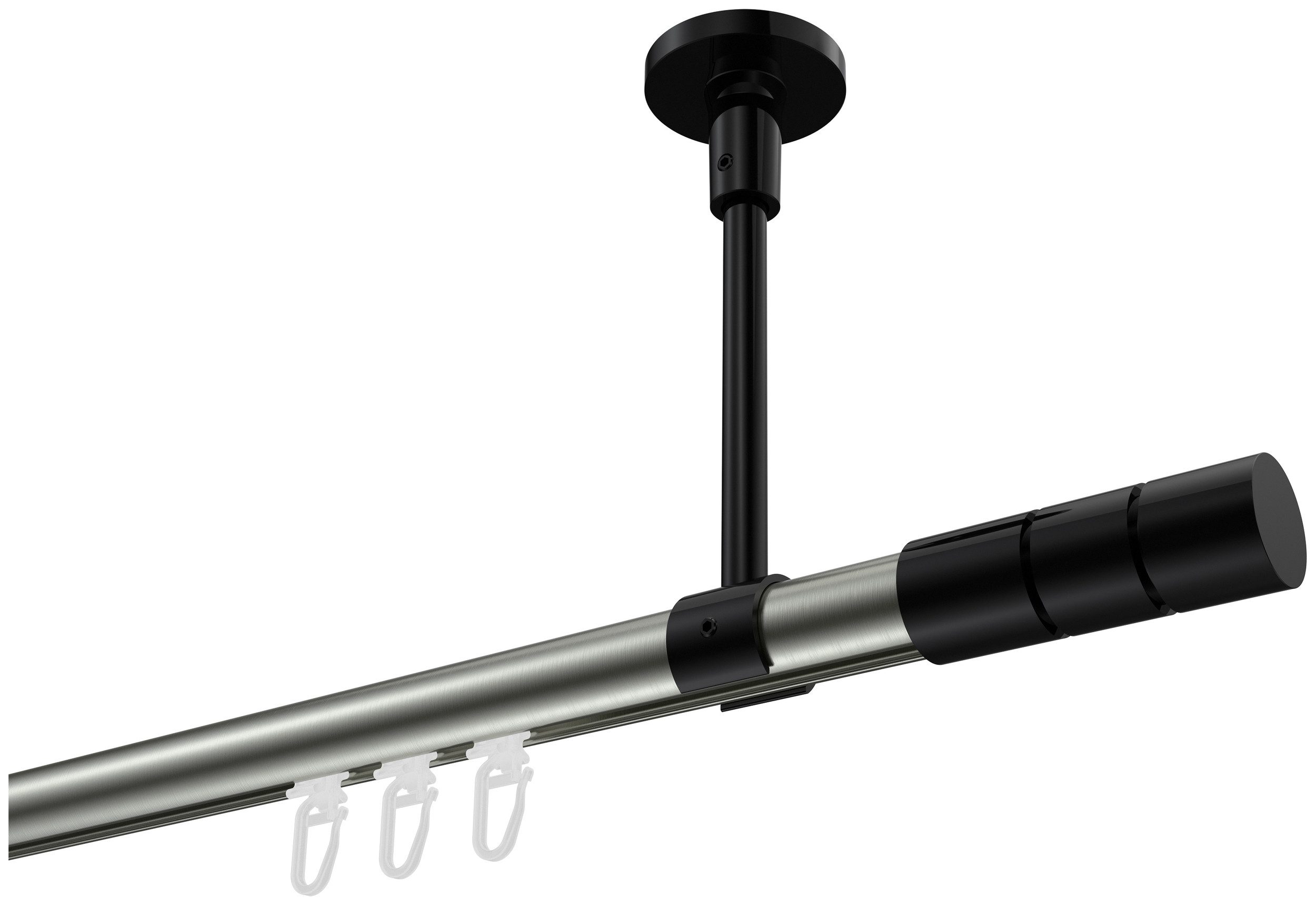 INTERDECO Innenlaufschiene Sonette Elanto, Ø 20 mm, 1-läufig, Fixmaß, kürzbar, Deckenmontage, Aluminium, Edelstahl-Optik / Schwarz / Bicolor