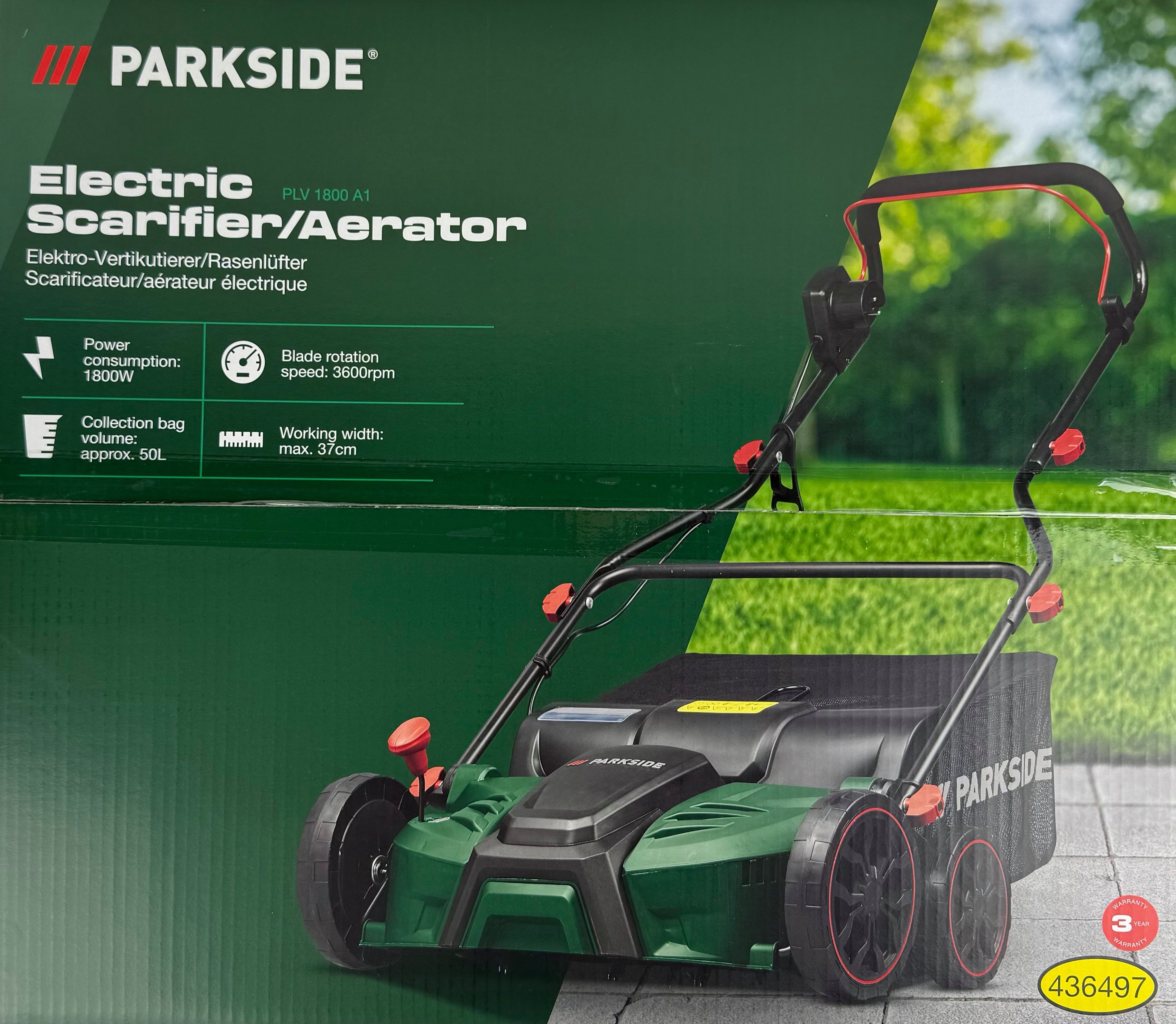 Parkside Elektro-Vertikutierer 2in1 Rasenlüfter Bodenlüfter, 1800W, 37,00 cm Arbeitsbreite