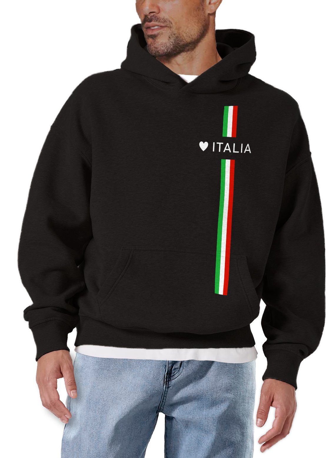 MAKAYA Kapuzenpullover Herren Kapuzen T-Shirt mit italienischer Flagge Herz günstig online kaufen
