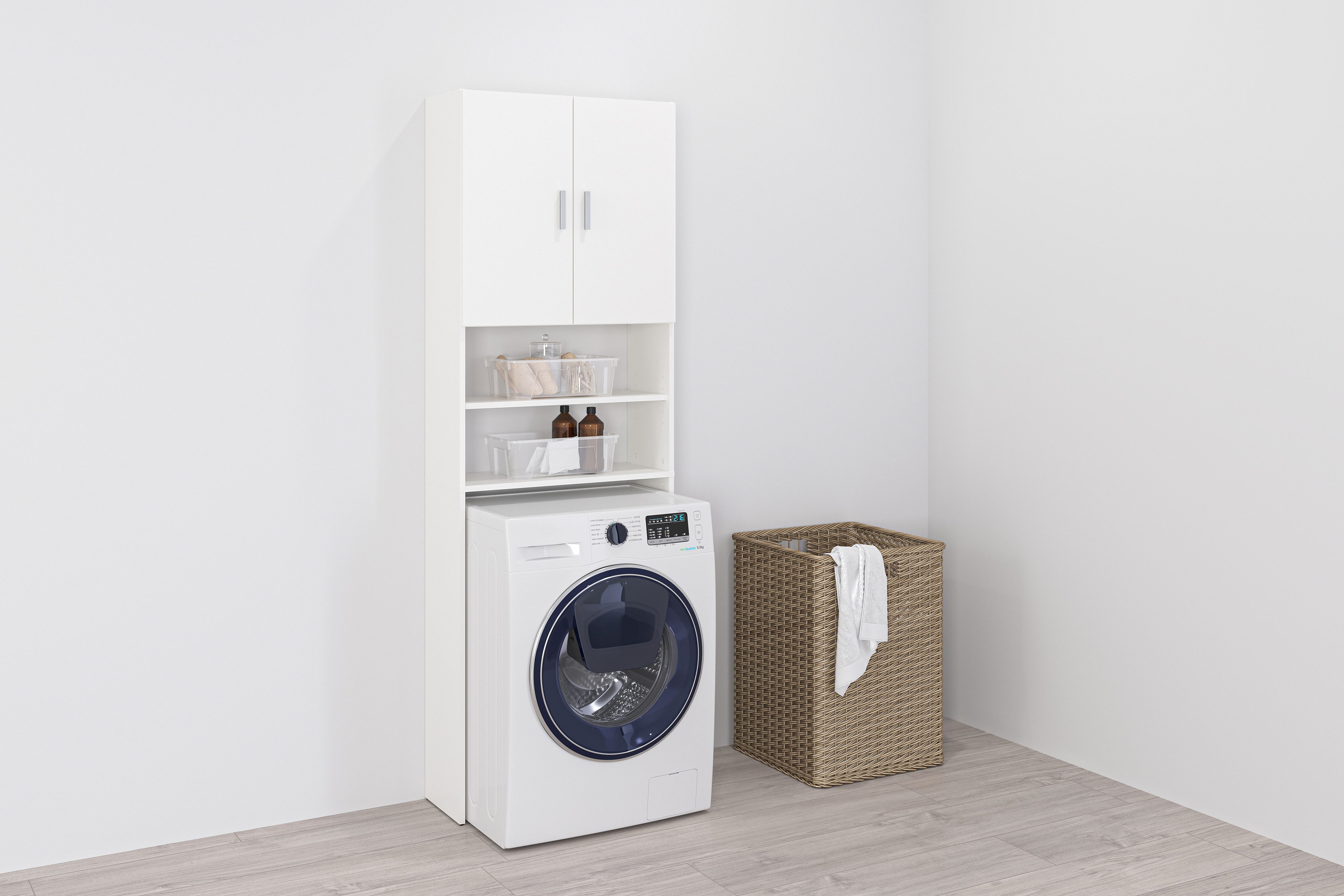FMD Waschmaschinenumbauschrank Olbia mit viel Stauraum, 2 offene Fächer, höhenverstellbare Einlegeböden