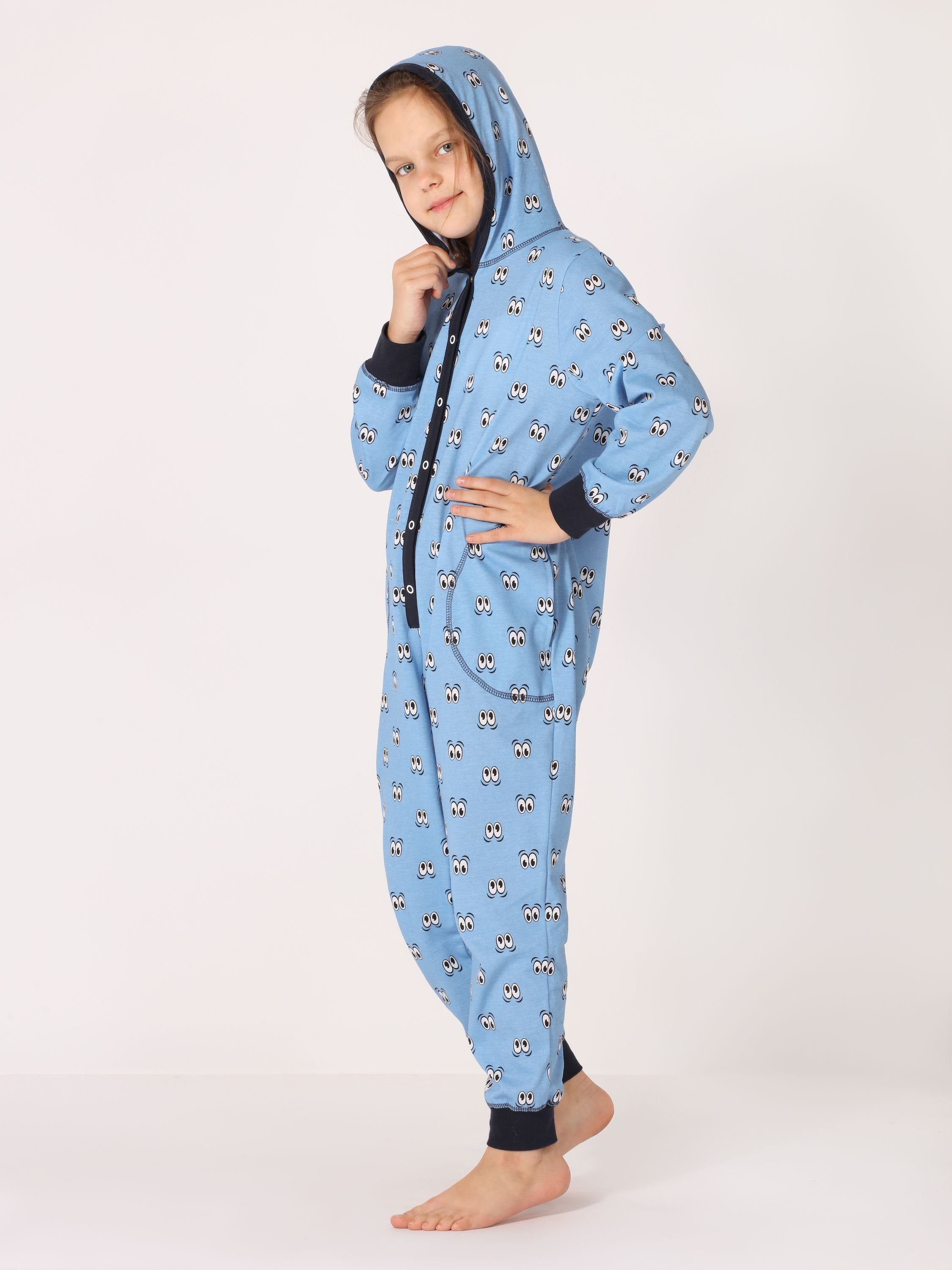 Blau Mädchen Style Kapuze MS10-223 Augen Schlafoverall Merry mit Schlafanzug