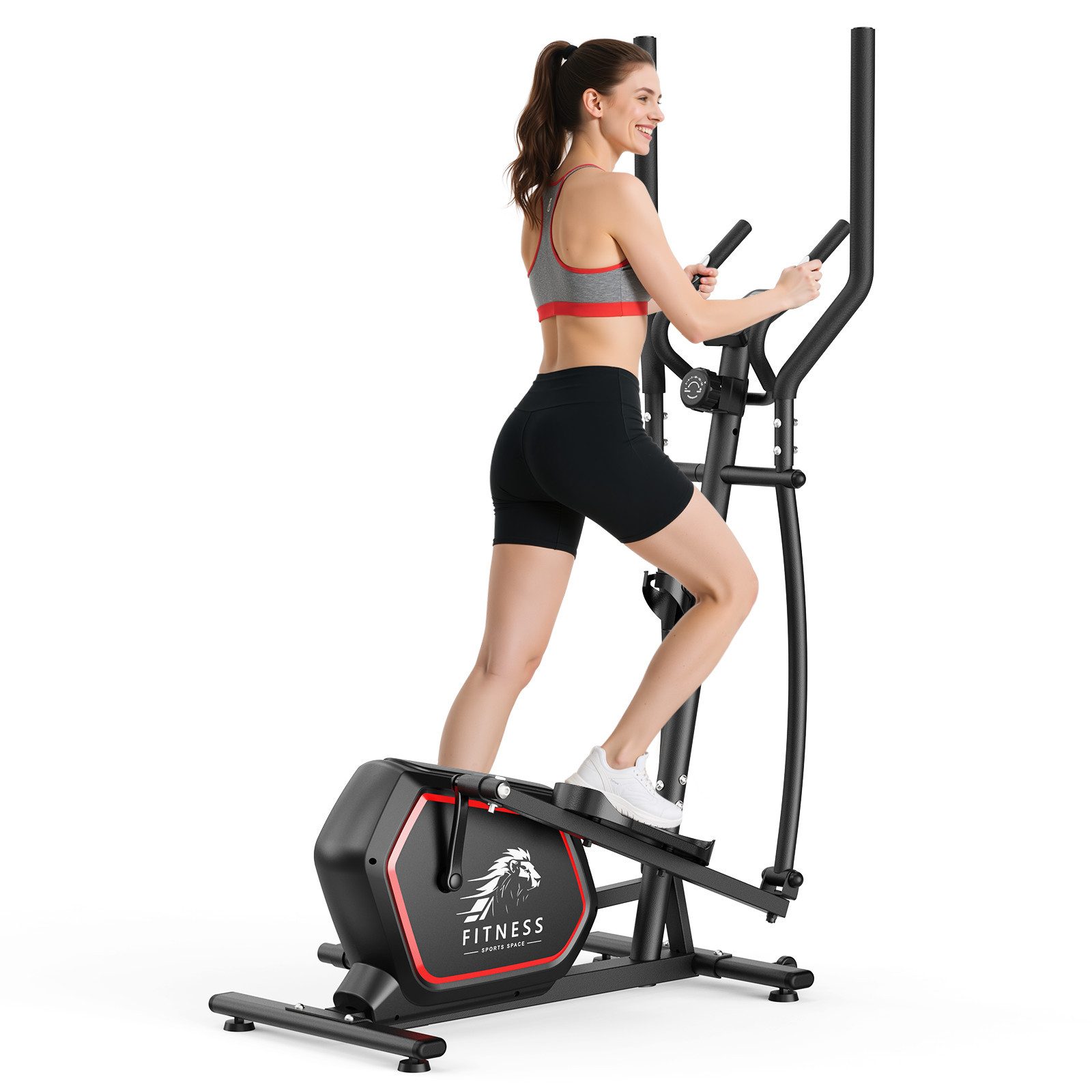 Dskeuzeew Crosstrainer – Ellipsentrainer bis 150 kg – 10 kg Schwungrad (Pulssensoren, Ganzkörpertraining, Ergonomisch), – 16 Stufen magnetischer Widerstand – LCD-Display – Schwarz