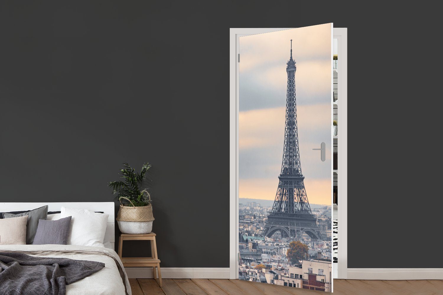 Türtapete Matt, St), cm Tür, bedruckt, Eiffelturm Himmel, - für MuchoWow 75x205 Fototapete Türaufkleber, - (1 Paris