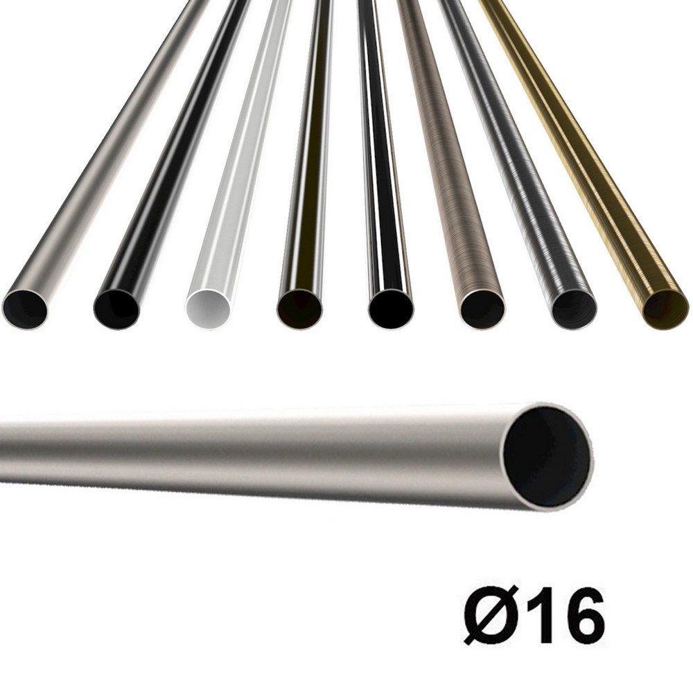 MDEKOR Gardinenstange Gardinenrohr aus Metall – Stahlrohr für Stangen Ø 16, 19 & 25 mm, Ø 16 mm Chrom Matt, Länge 120 cm