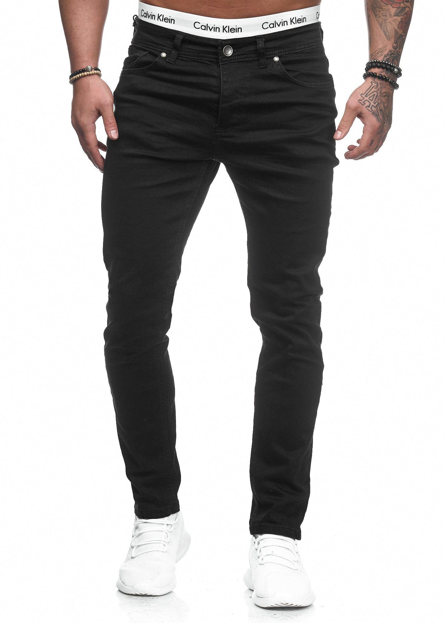 Code47 Fit 5078 Hose Herren Schwarz Jeans Slim-fit-Jeans Slim Chino Jeanshose Designer Stretch Basic