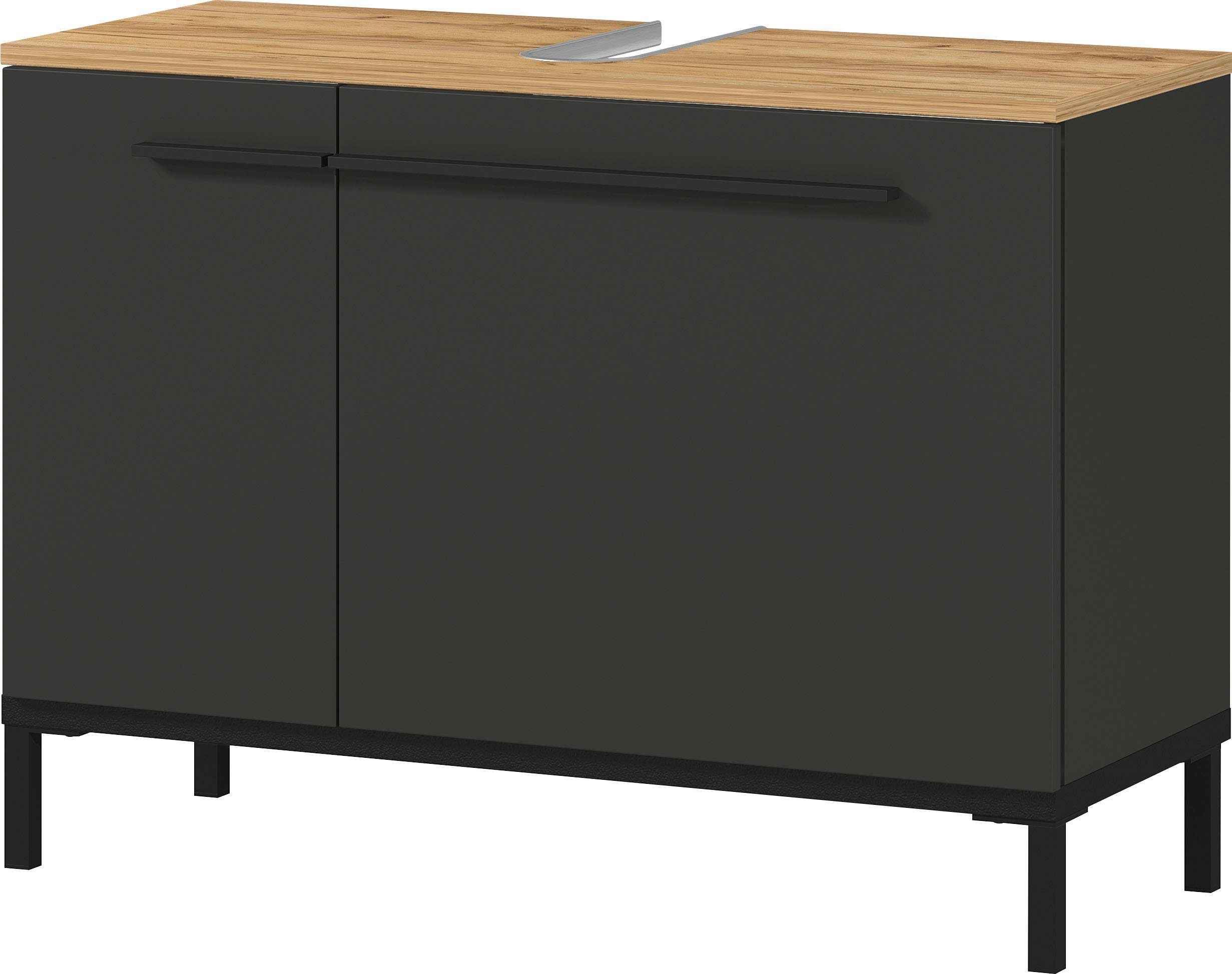 GERMANIA Waschbeckenunterschrank Yonkers Hochwertige ABS-Kanten, Griffe & hohe Füße aus Metall, Breite 80 cm