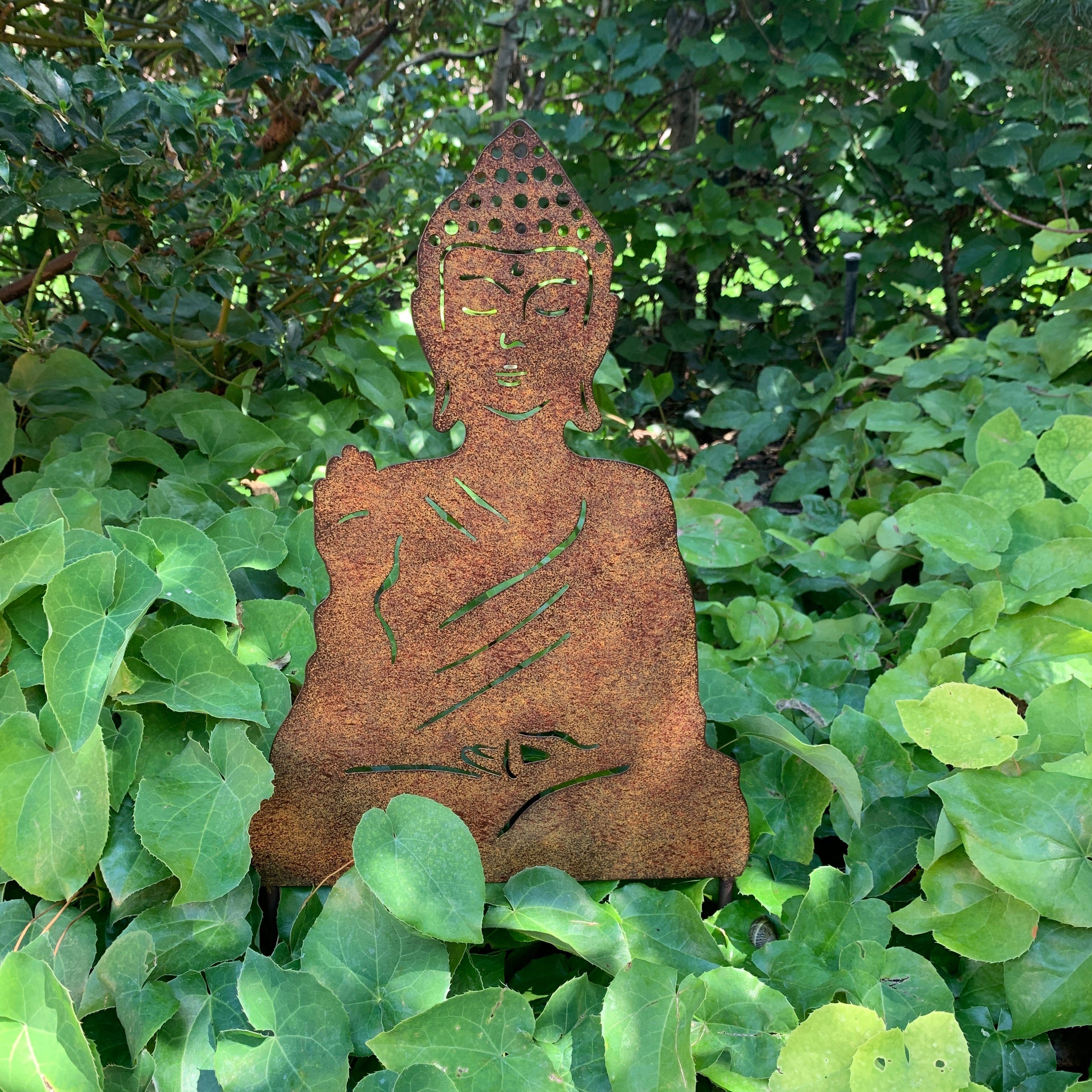 Buddha K&L 65cm Deko Metallschild Shui Roststecker Edelrost Wall Gartenstecker Feng langlebige (Metallstecker) Art Gartenschild
