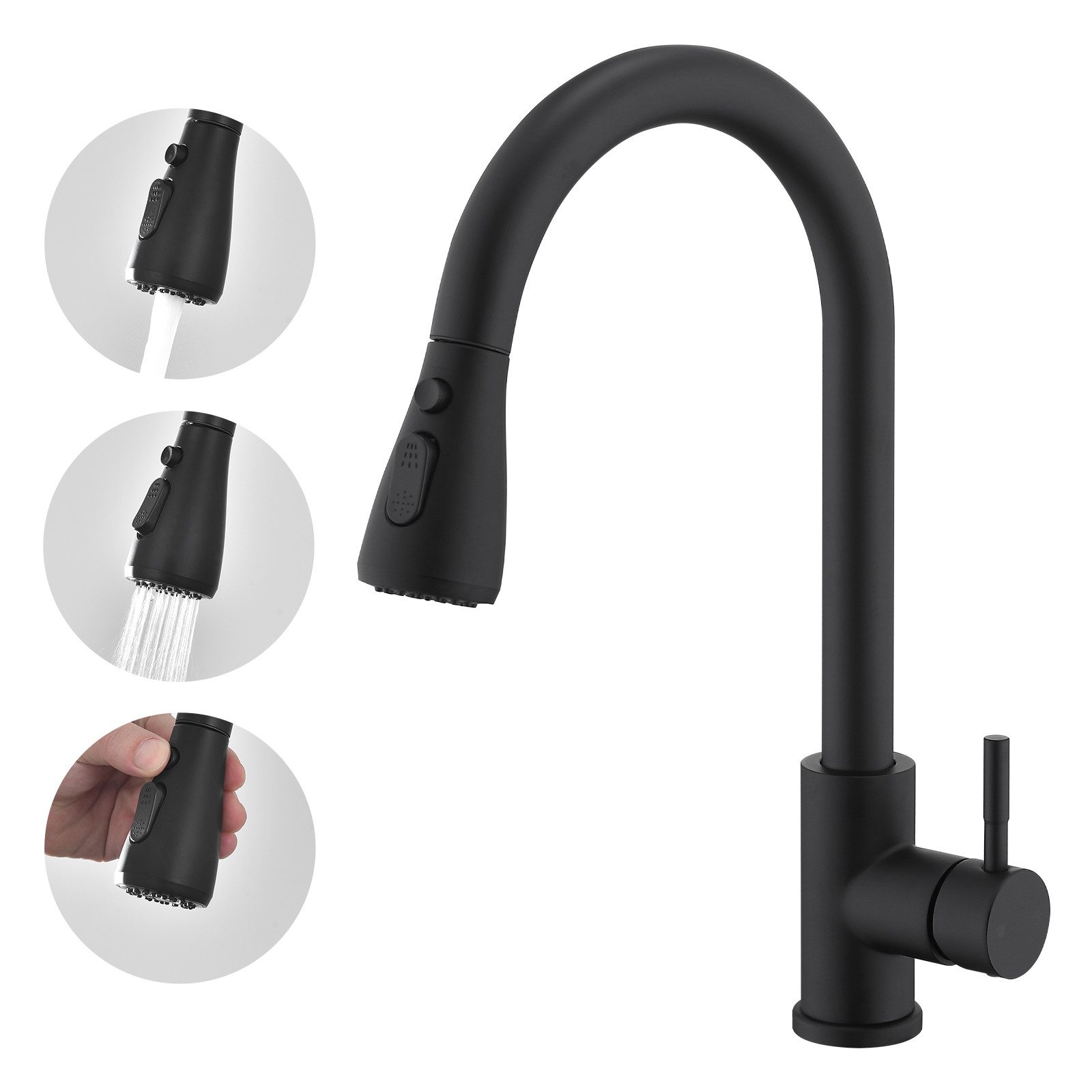 HOMELIVE Spültischarmatur 360° drehen Küchenarmatur Hochdruck Wasserhahn Küche mit Ausziehbarer (mit 2 Strahlarten Spültischarmatur) Armatur Bad Hoch,Mischbatterie Küche,Schwarz
