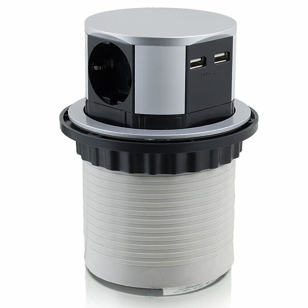 Bituxx Steckdosenturm 3-fach, 2 USB Einbau-Tischsteckdose