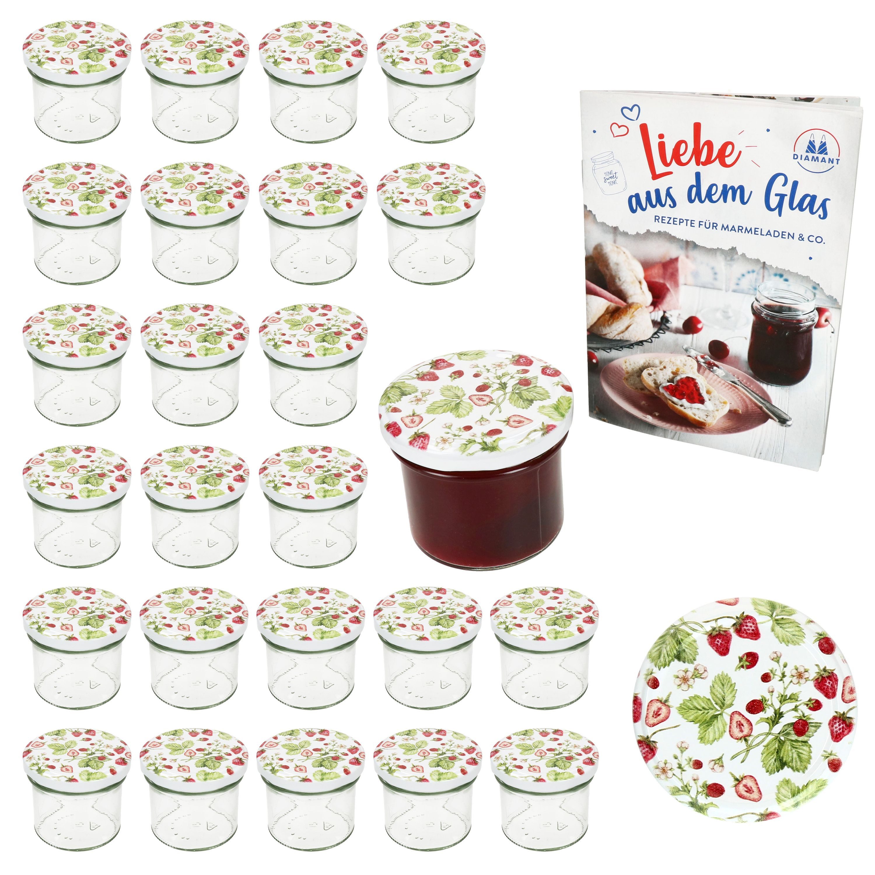 MamboCat Einmachglas 25er Set Sturzglas 125ml Einmachglas TO66 Wald-Erdbeere Deckel, Glas