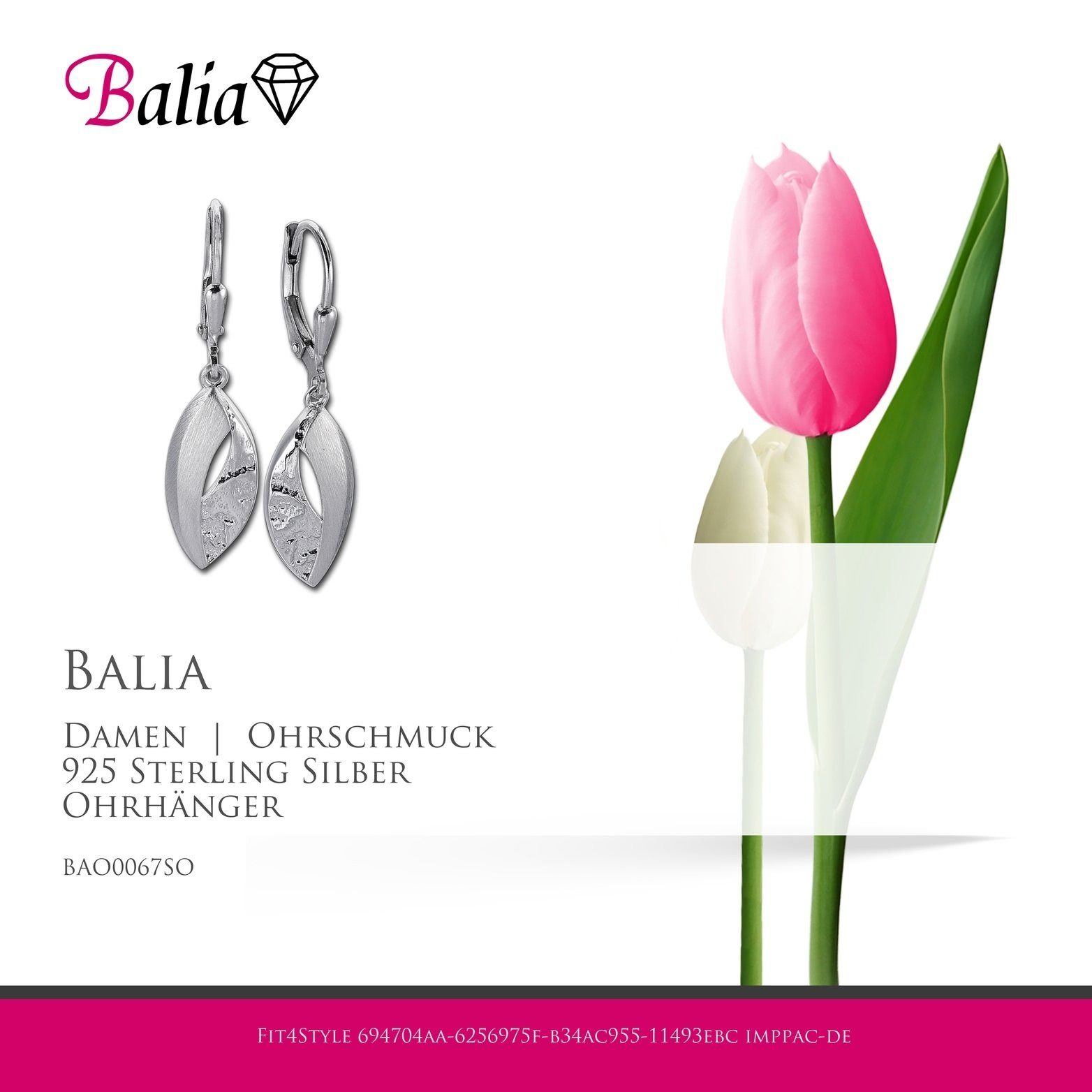Paar Ohrhänger Länge aus Ohrhänger Leaf Balia 925 Sterling (Ohrhänger), Balia Ohrringe matt Silber, Damen Ohrhänger 3,5cm ca. Damen