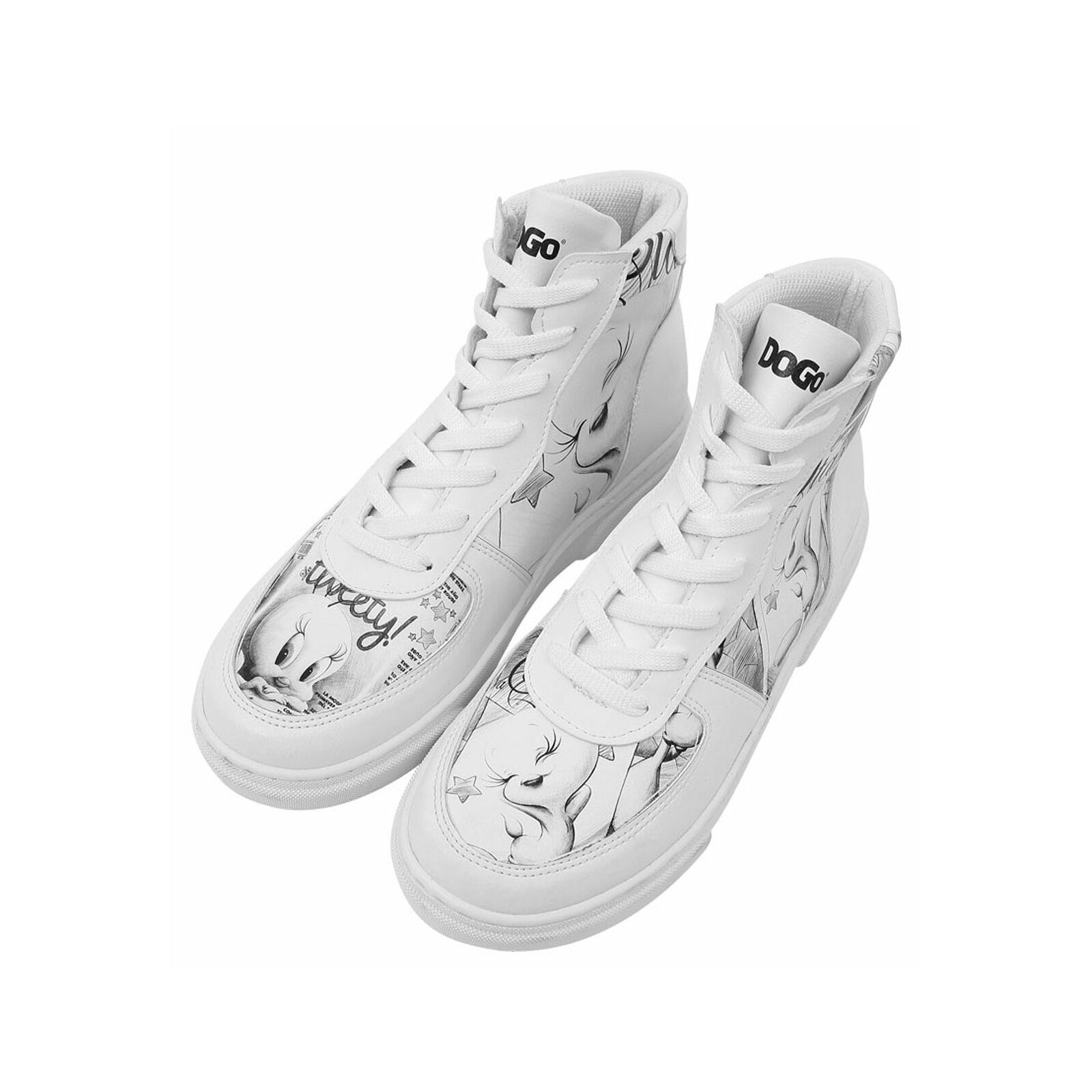 DOGO Ace Boots Tweety Sketch Damen High Sneaker, Ace Boots Tweety Sneaker Handgefertigt