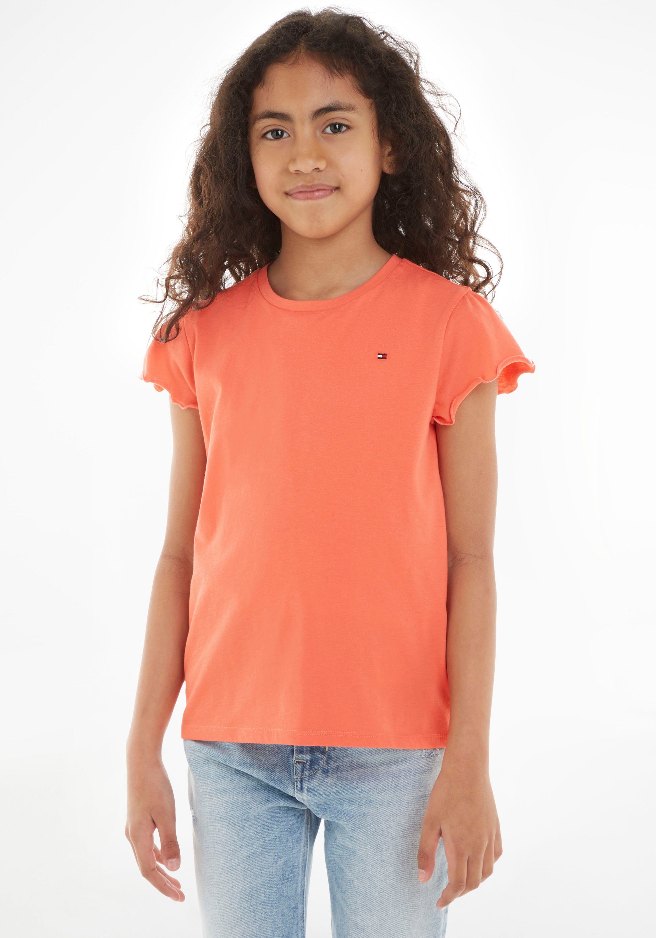 Hilfiger TOP Santa_Fe_Sunset MiniMe,mit Tommy SLEEVE ESSENTIAL RUFFLE dezentem Junior Kids T-Shirt Label S/S Kinder