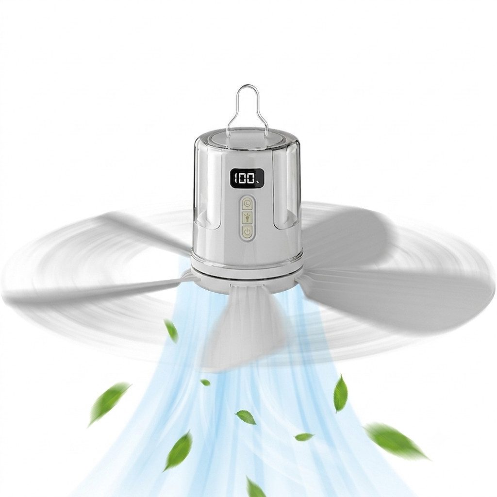VIVIHEYDAY Deckenventilator Camping Ventilator, Tragbarer Deckenventilator mit Beleuchtung, USB, 4 Geschwindigkeiten & 1-12h Timer, Zeltdeckenventilator