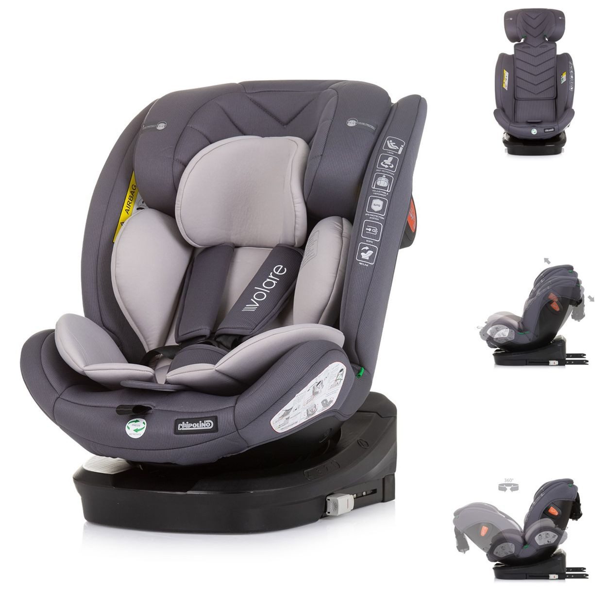 Chipolino Autokindersitz Volare Isofix (40-150cm), ab: 0, bis: 12, i-Size, drehbar, SPS, Top Tether, Polyester, Sicherheitsgurt