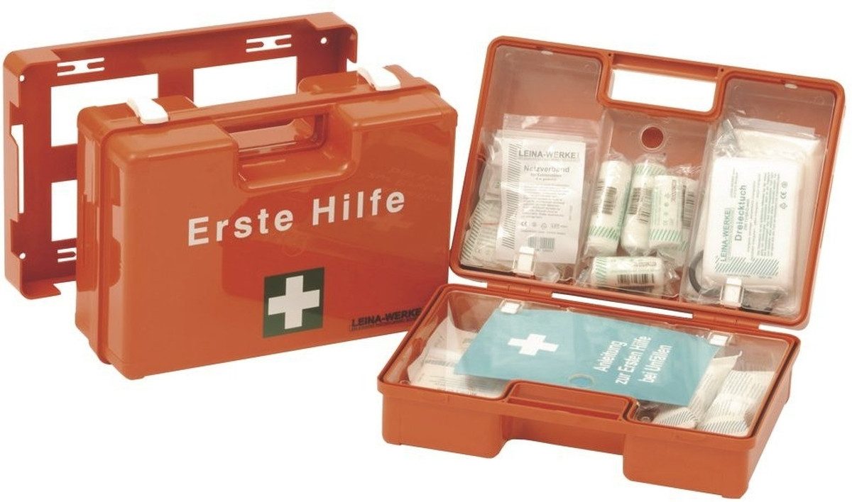 Leina-Werke Erste-Hilfe-Set Erste-Hilfe-Koffer SAN mit Druck DIN 13157 orange