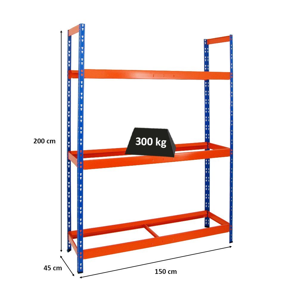 300kg PROREGAL® 18-21 bis Reifen Fachlast, Reifenregal Tiger zu XL Blau/Orange Schwerlastregal