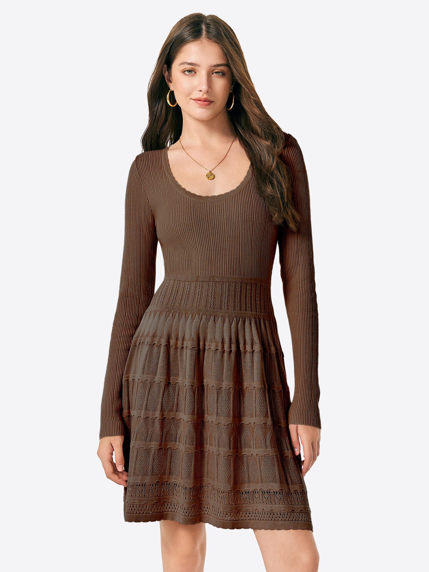 Imily Bela Strickkleid Damen Kurzes A-Linien-Kleid mit Rundhalsausschnitt (Packung, 1-tlg., 1per-Pack) casual