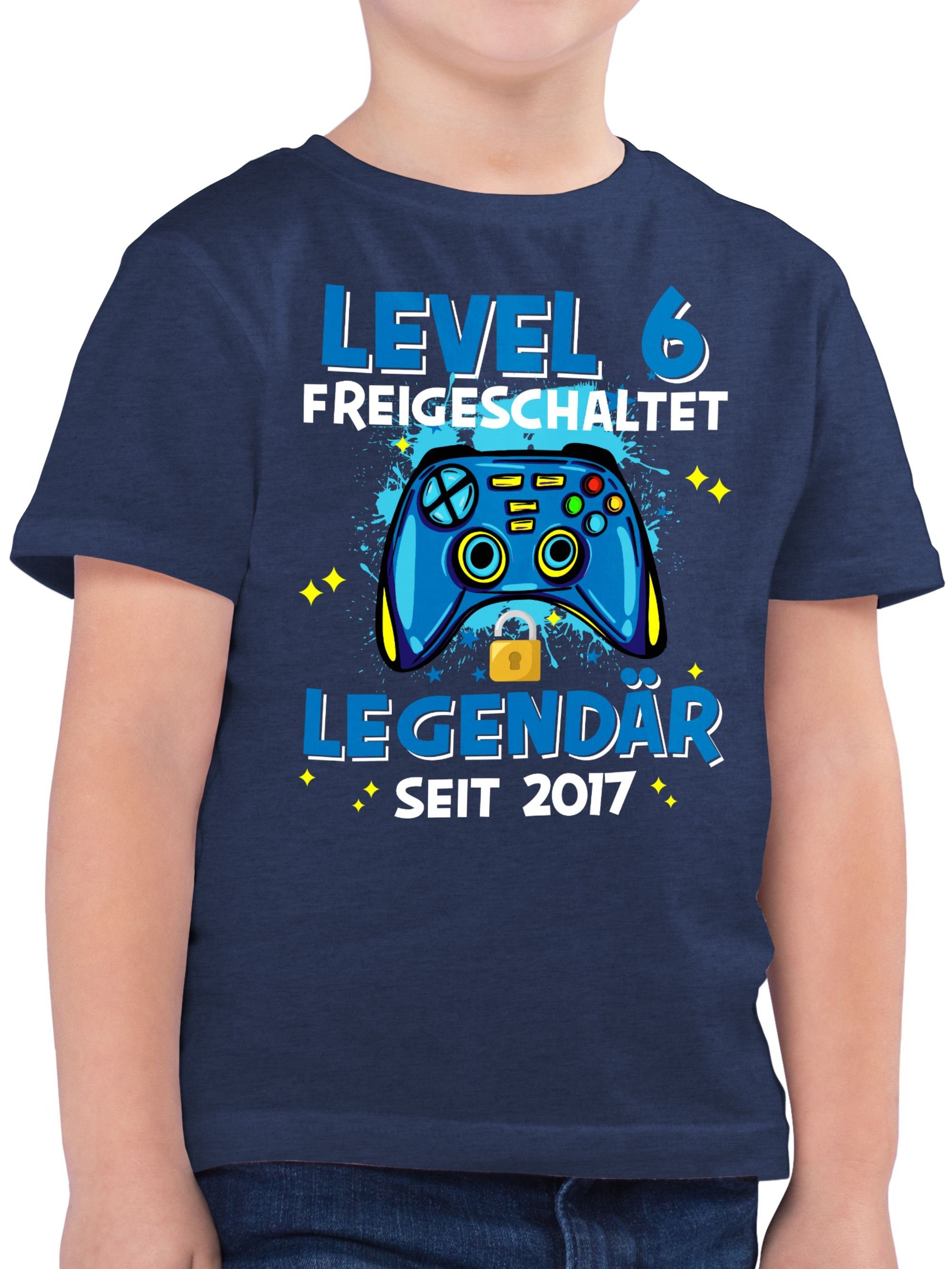 Shirtracer T-Shirt Level 6 freigeschaltet Legendär seit 2017 6. Geburtstag 01 Dunkelblau Meliert