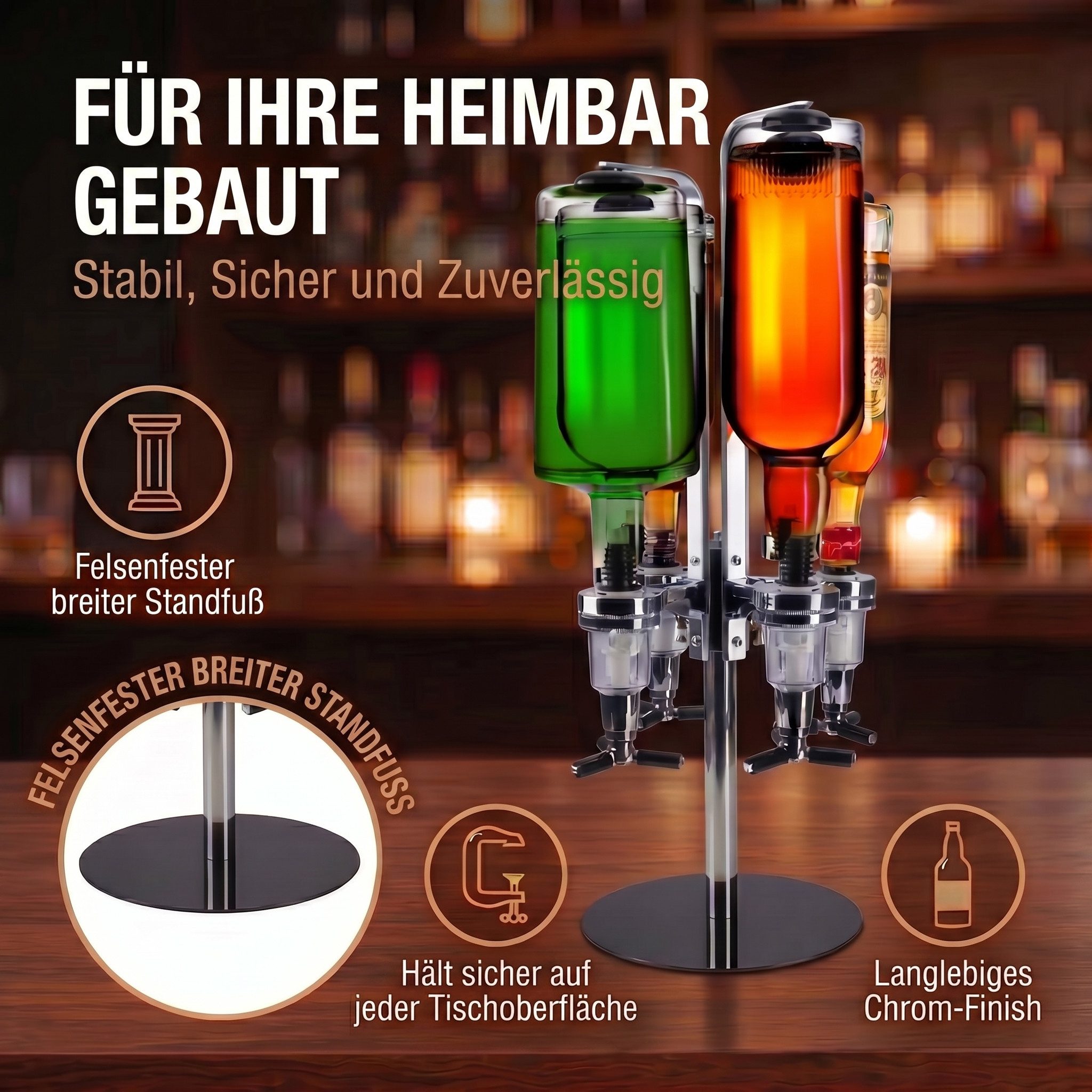 Goods+Gadgets Flaschenhalter Barbutler Flaschenhalter mit 2cl Dosierer–Edles Spirituosen-Accessoire, Flaschenhalterung für Getränke – Bild 3 von 5