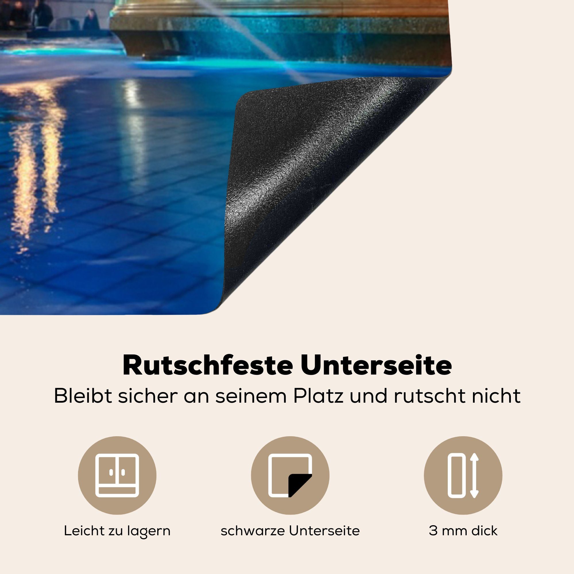 Square, tlg), Vinyl, cm, für Blauer Ceranfeldabdeckung, Trafalgar (1 MuchoWow am Arbeitsplatte 78x78 Springbrunnen küche Herdblende-/Abdeckplatte