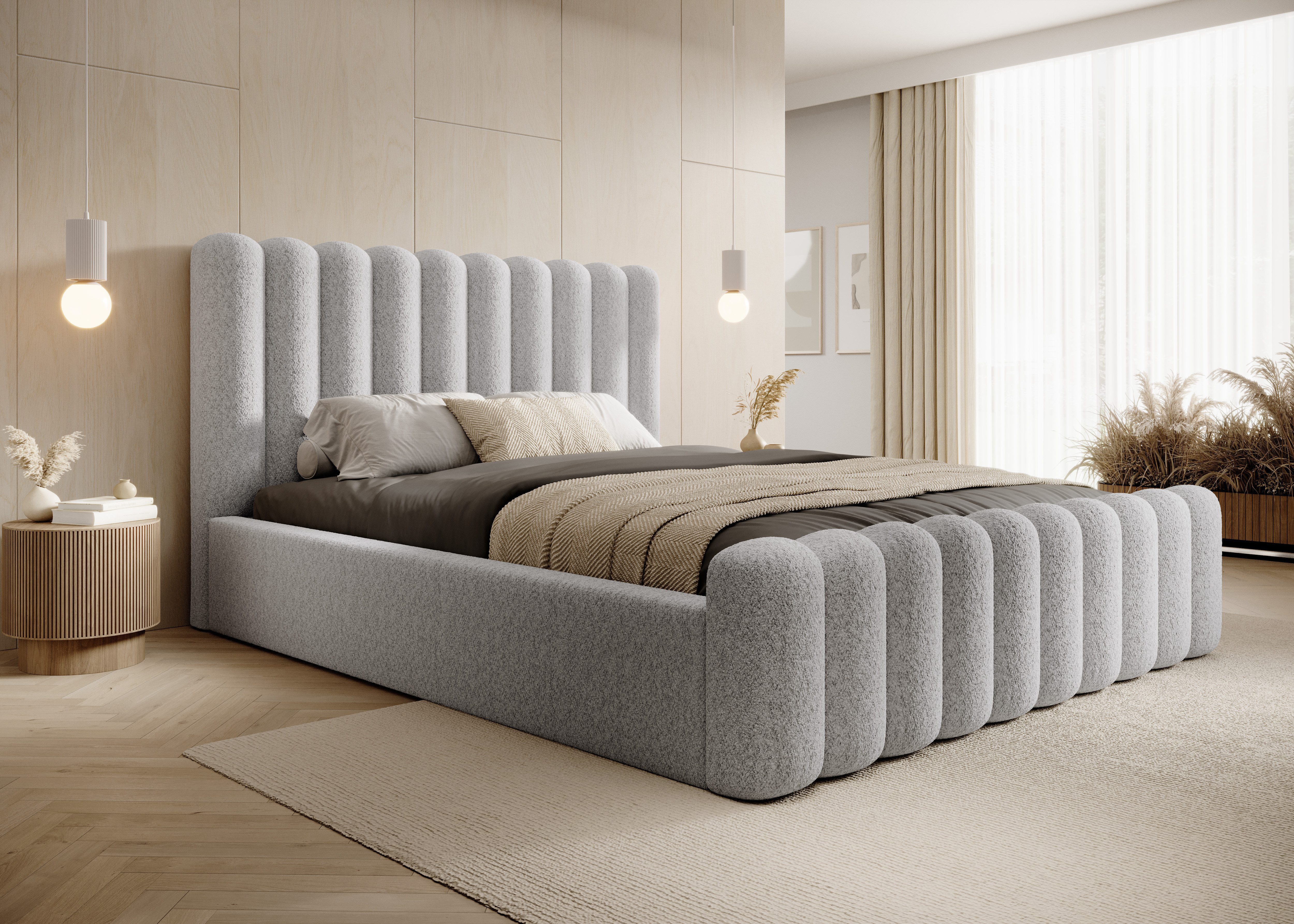 Goldstoff Polsterbett JENNY - Hydraulisches Stauraumbett - Designerbett - Wolkenbett (Doppelbett mit Bettkasten und Lattenrost, Bett verfügbar in 4 Größen: 140x200 160x200 180x200 200x200cm), mit gepolstertem Kopfteil