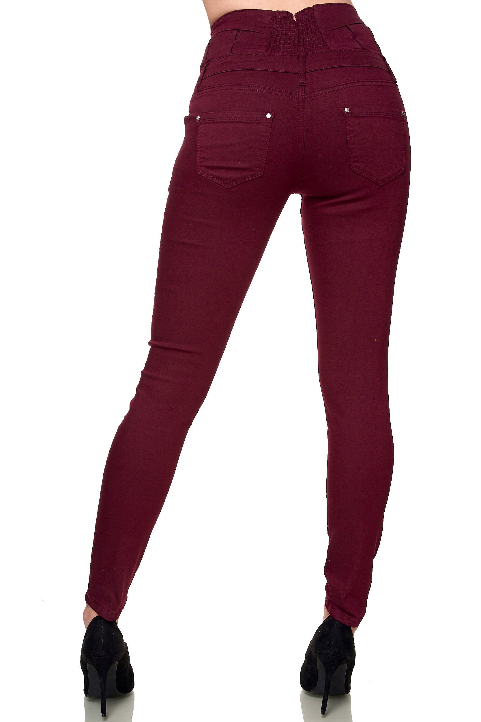 Damen Waist Skinny Jeans High Elara stretch (1-tlg) Weinrot Elara High-waist-Jeans