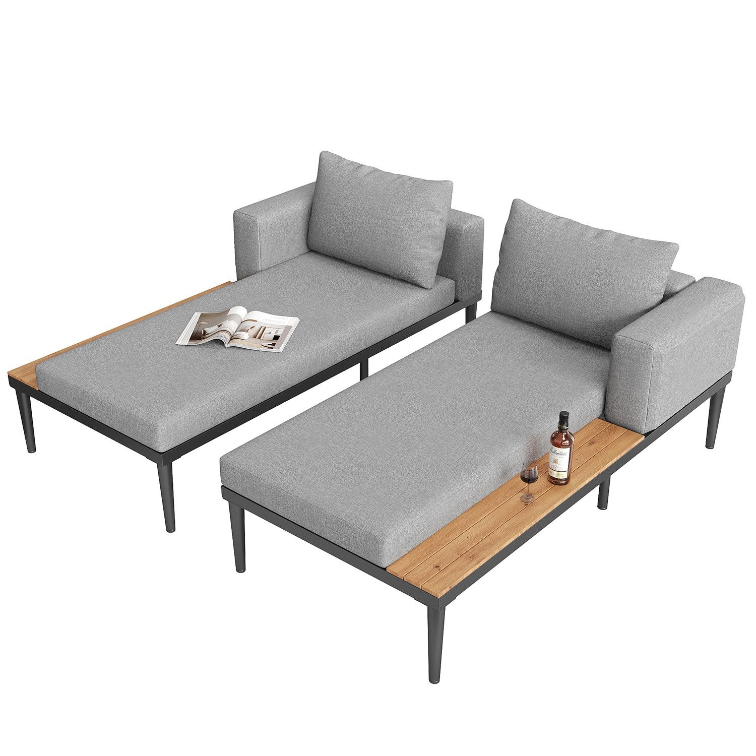 Rutaqian Daybed Doppel-Liegebett mit Regalen, Sonnenliege für Terrasse, Garten, Balkon (Outdoor Patio Daybed,Double Lounge Bed, Outdoor-Liegestuhl), Multifunktionales Wasserdichtes Sofabett,70x150x30 cm