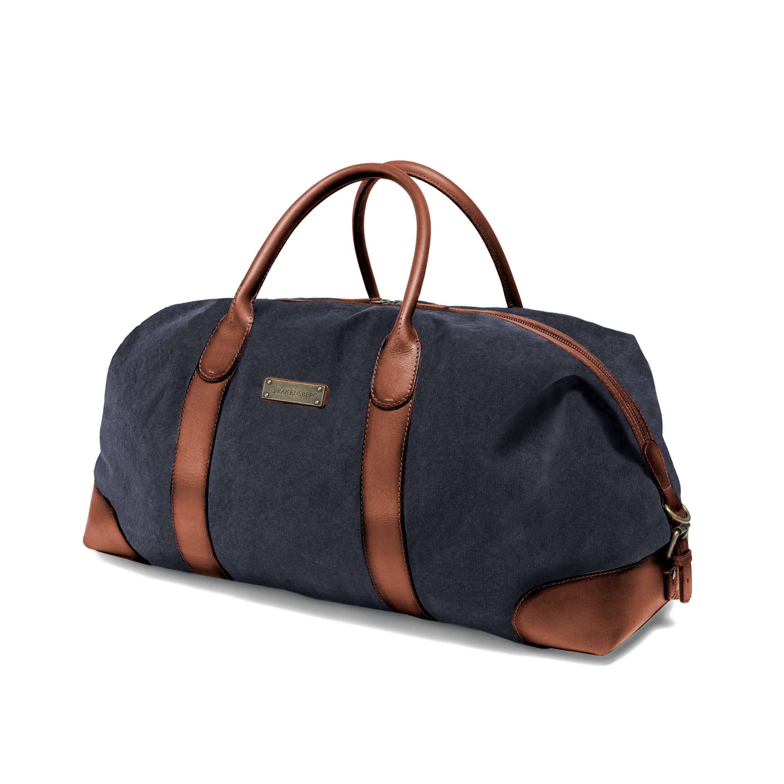 DRAKENSBERG Reisetasche Weekender (M) Marine-Blau, Damen, klein Vintage-Design, Herren, Canvas »David« Büffelleder, und im