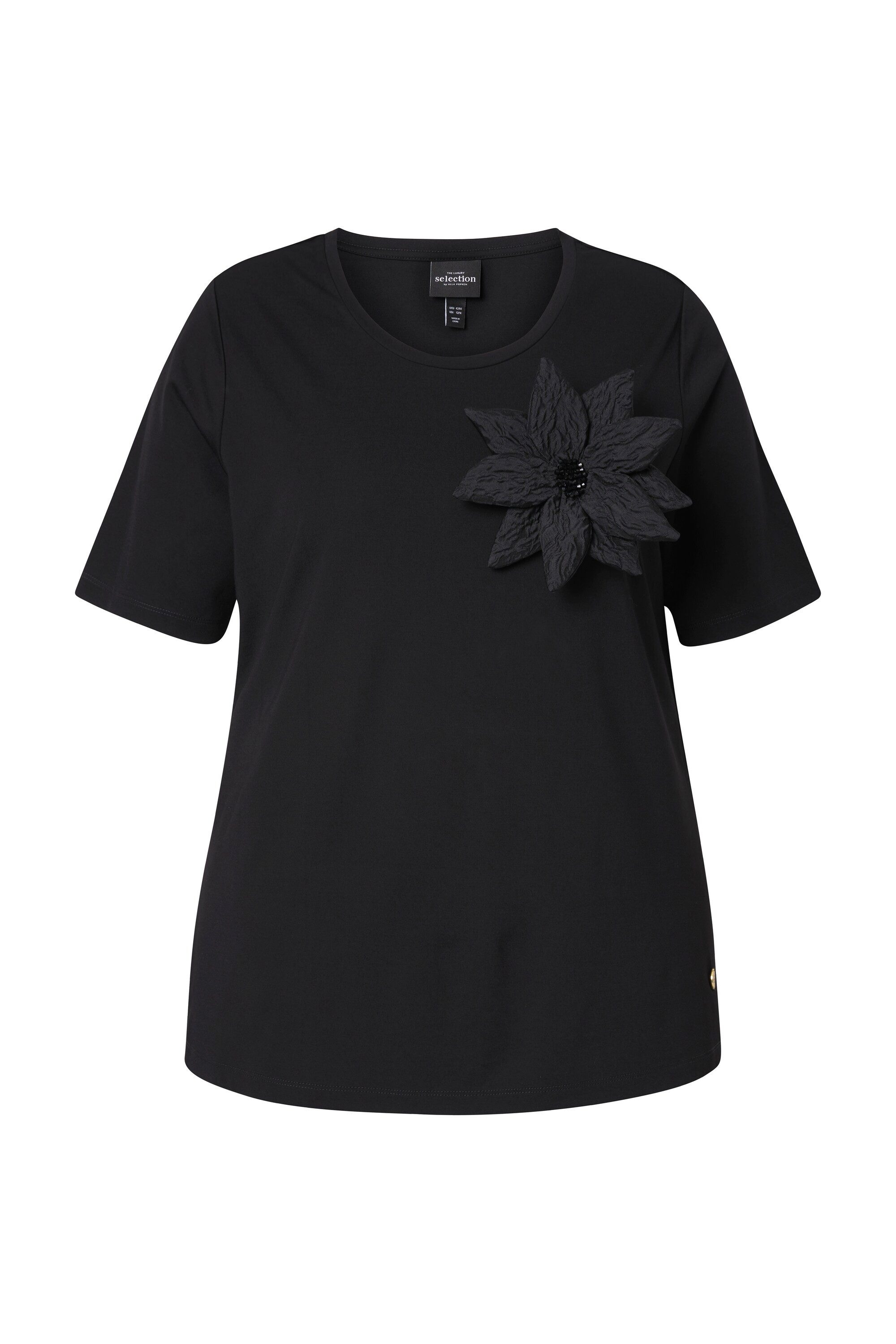 Ulla Popken T-Shirt T-Shirt Blüten-Brosche Classic Rundhals Halbarm günstig online kaufen