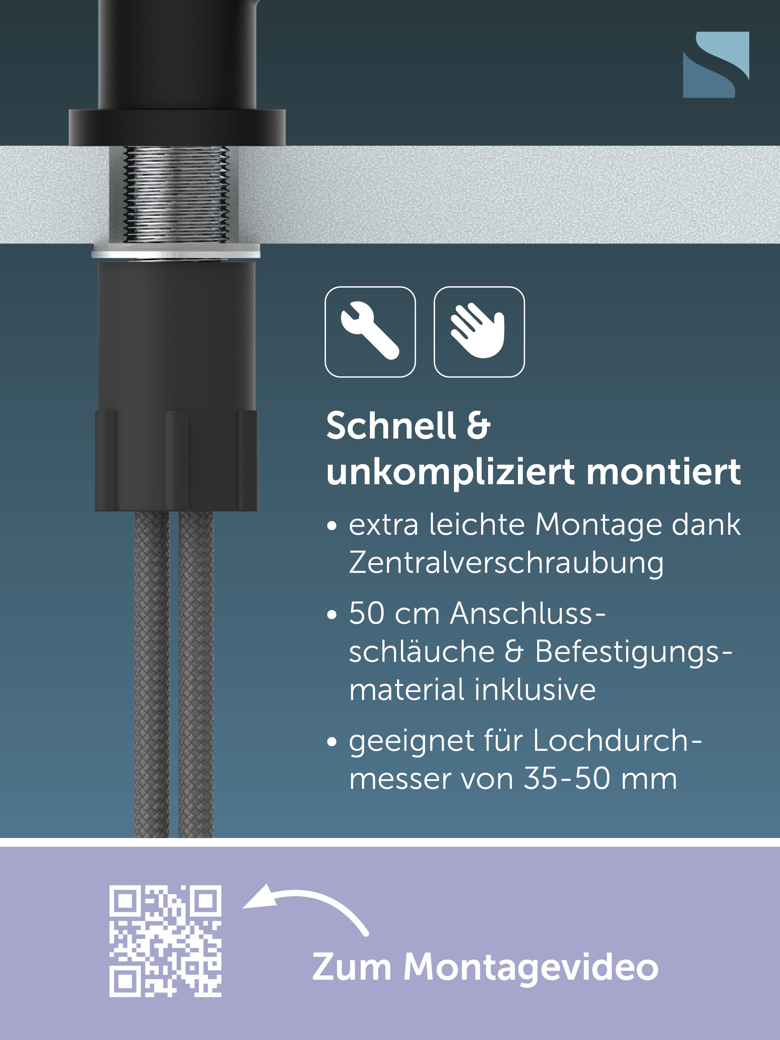 Schütte Spültischarmatur CORNWALL Küchenarmatur, rund, Cold-Start, 360° schwenkbar, Marken-Mischdüse