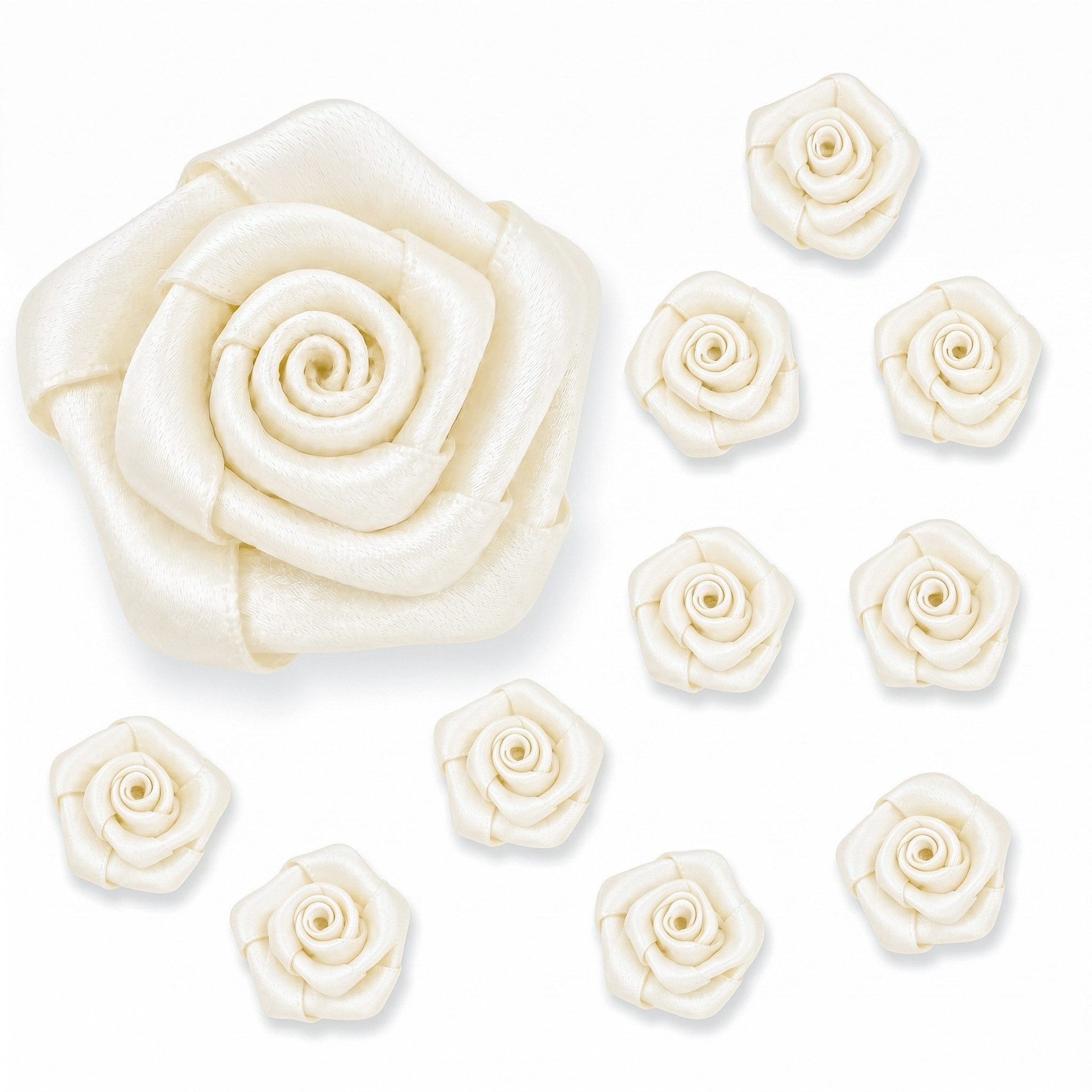 Creativery Streudeko, Satinrosen 3cm zum Basteln & Aufnähen 10 Stück Ivory / Elfenbein