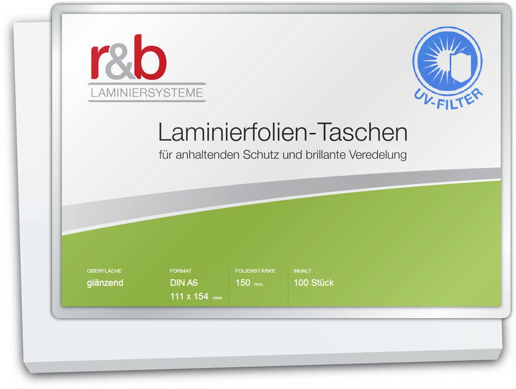 r&b Laminiersysteme Laminierfolie r&b Laminierfolie, glänzend, mit UV Filter, UV-Schutz, glänzend, transparent, wasserfest, formstabil, zuschneidbar