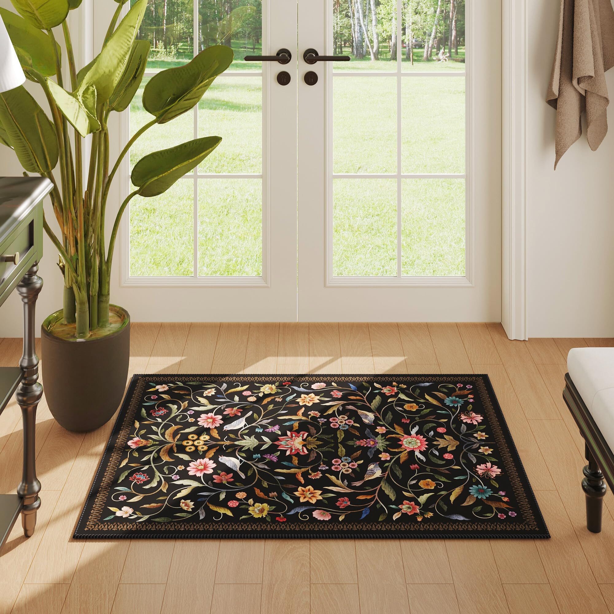 Agger Fußmatte Vintage-Blumenmuster-Fußmatte, waschbare weiche Fußmatte, für Eingangsbereich, Wohnzimmer, Büro und Kinderzimmer – Bild 4 von 5