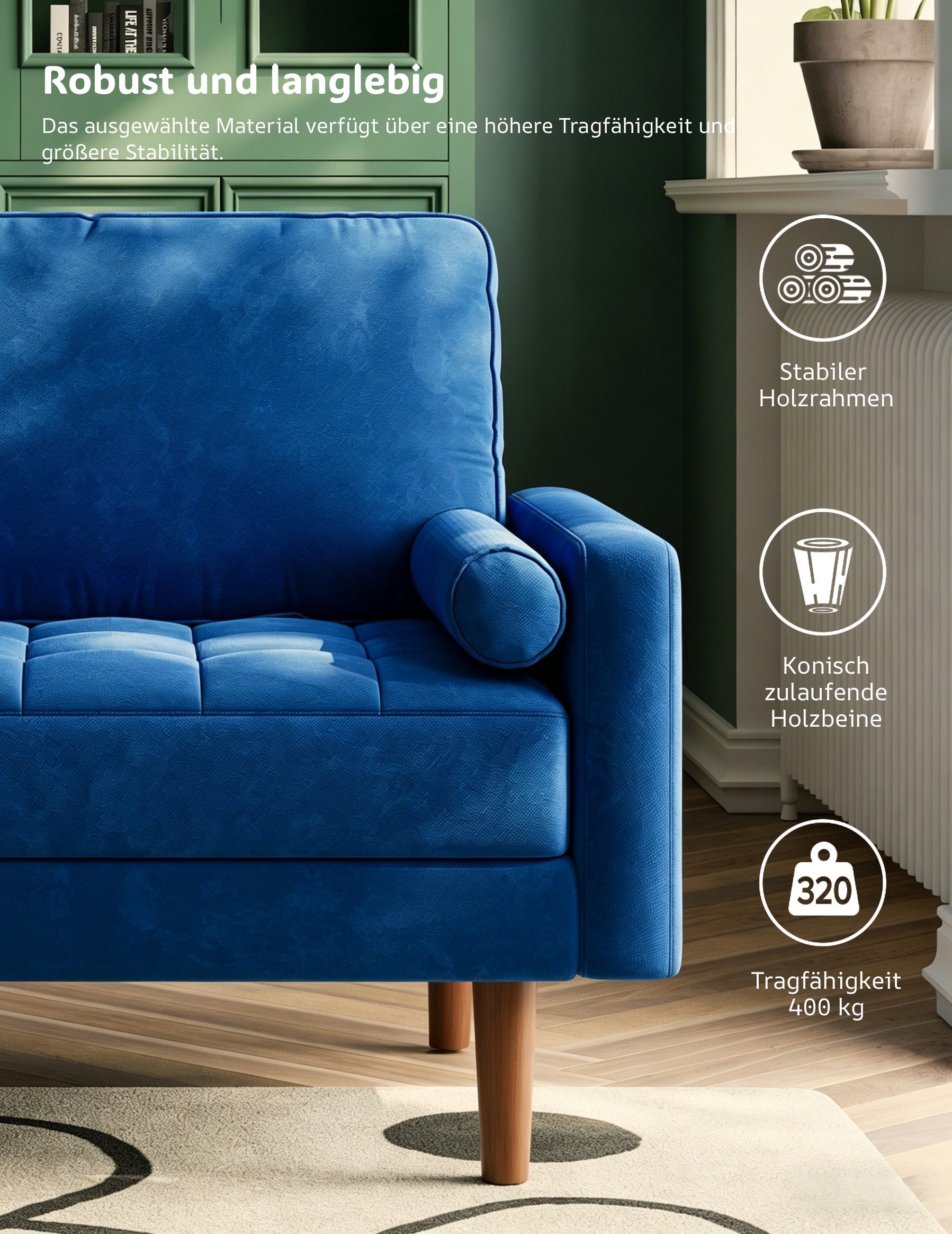 Dripex Sofa 121 cm kleines 2-Sitzer-Sofa aus Samt – bequeme Couch – Bild 5 von 5