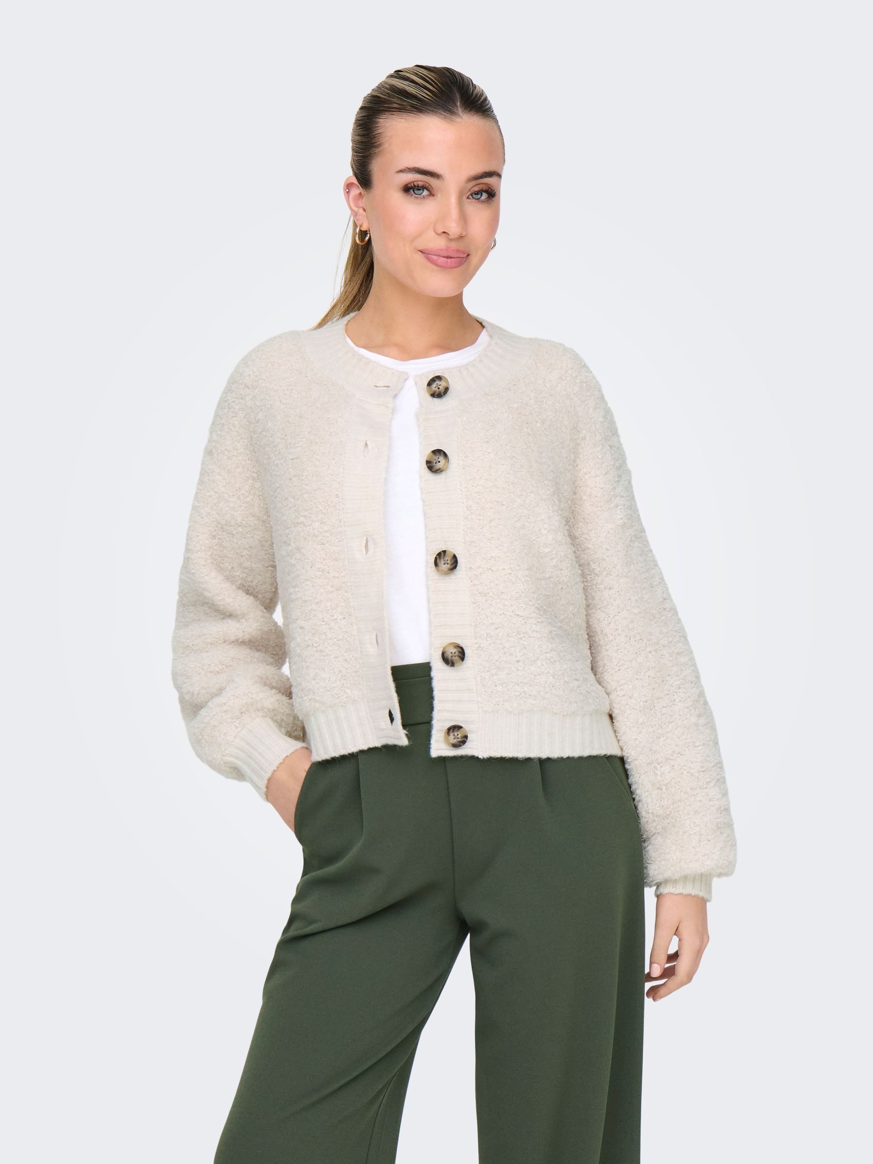 Cardigan Strickjacke Knit Fit Rundhals Knopfleiste