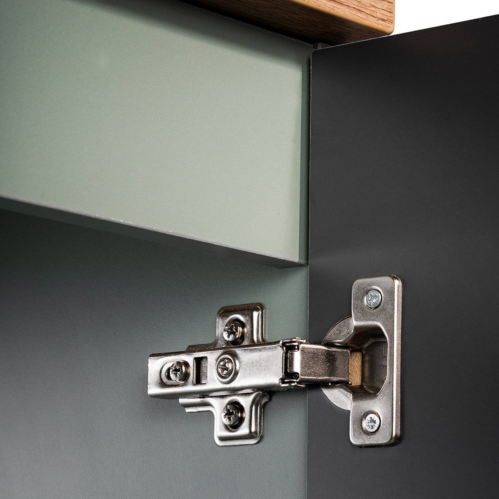 Lomadox Waschtisch NEWPORT-56-GREEN, mit Keramik-Aufsatzbecken, 60cm, Schilfgrün mit Eiche, geringe Tiefe