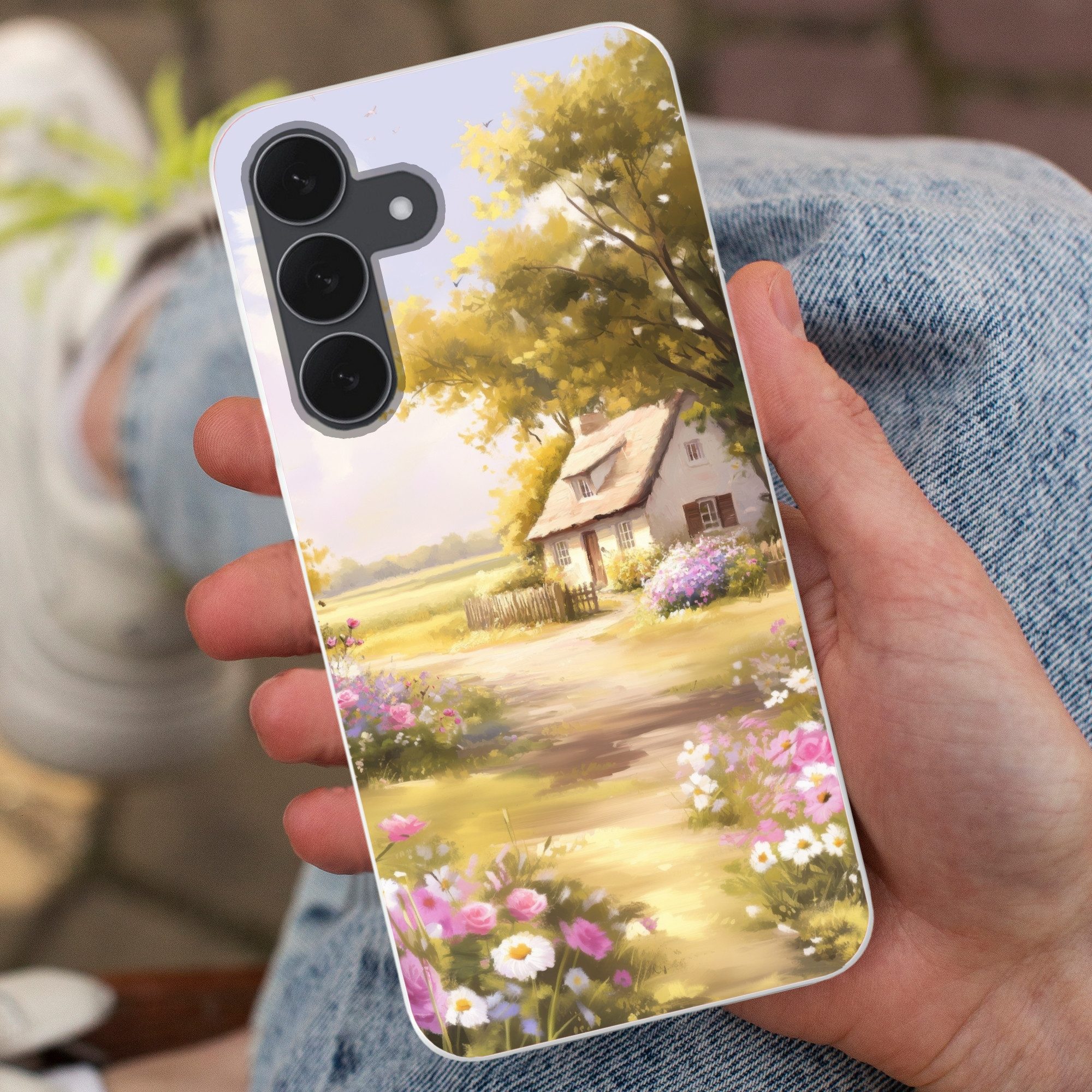 MuchoWow Handyhülle für Samsung Galaxy S25 FE Landhaus - Holz - Blumen, Smartphone-Bumper, Print, Handy Schutzhülle Dünn