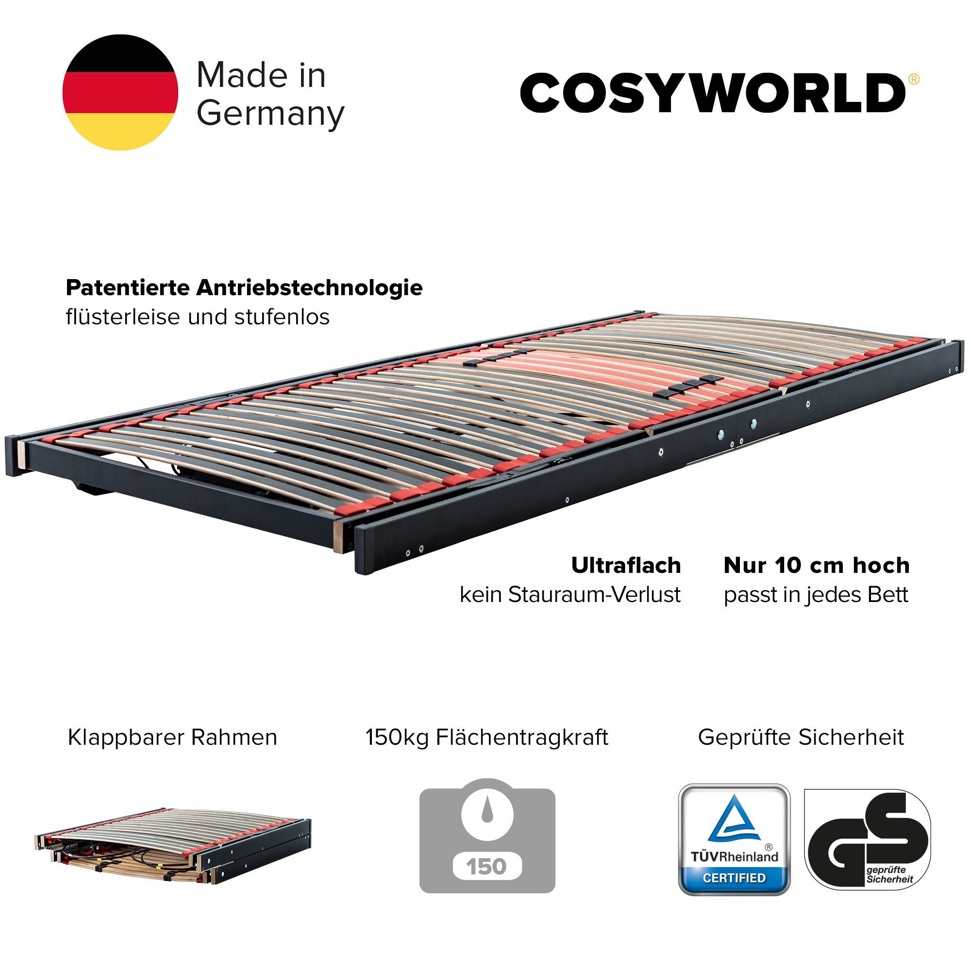 Lattenrost mit Motor »Elektrischer Lattenrost COSYWORLD, Motorrahmen 2M, Cosy2go - jedes passt Verstellbar, Jahre in Fernbedienung, 10 Garantie, 150 Härtezonen Kilo Bett«, mit regulierbar