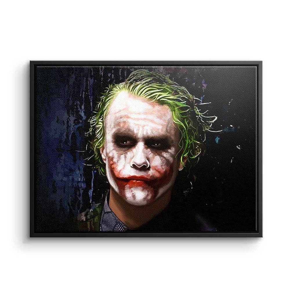 DOTCOMCANVAS® Leinwandbild, Leinwandbild crazy Joker Batman Porträt Film TV Charakter schwarz mit schwarzer Rahmen