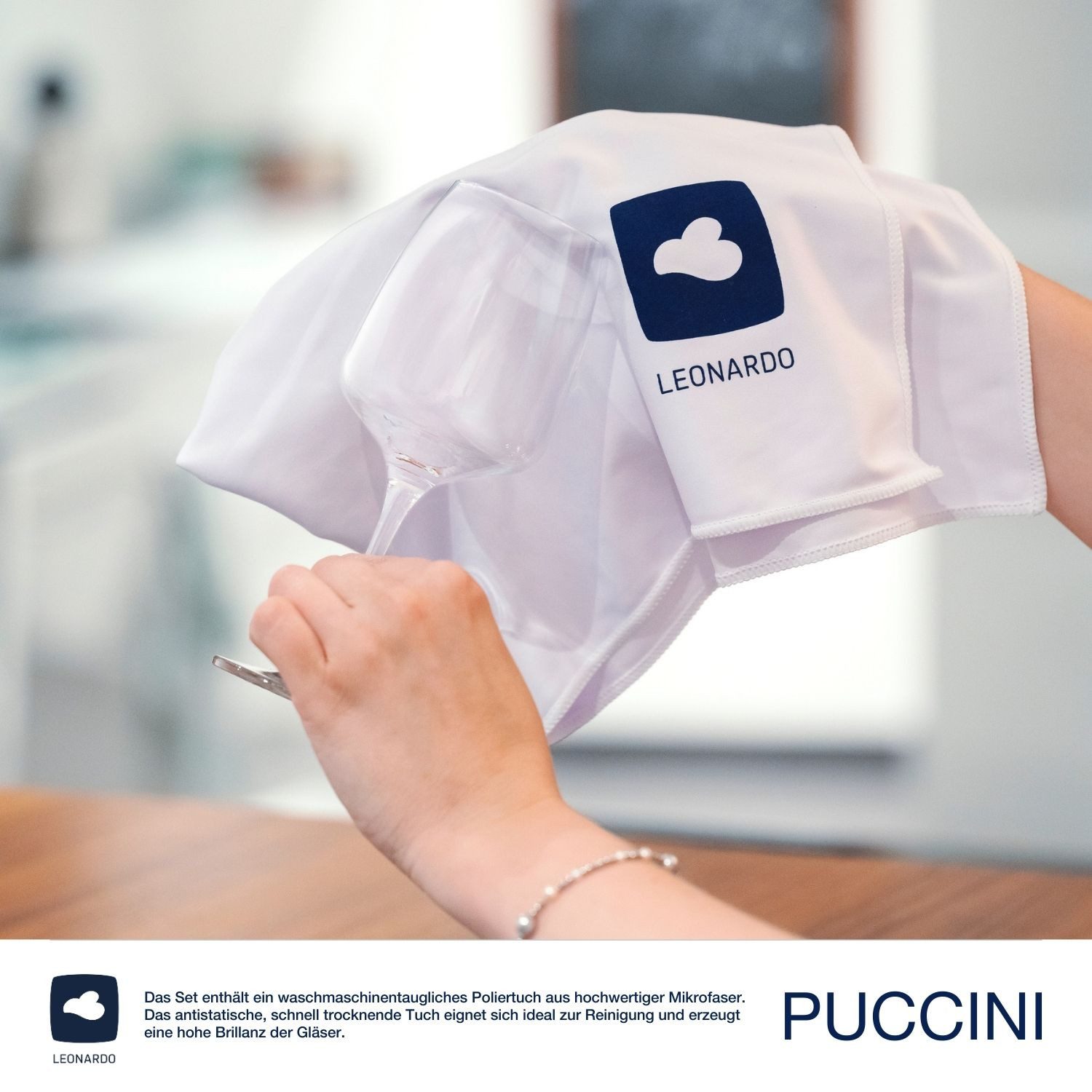 LEONARDO Weißweinglas Gläser-Set PUCCINI + Poliertuch, 7-teilig, 7-tlg., Kristallglas, 6 Weisswein Gläser, 560 ml, mit Poliertuch